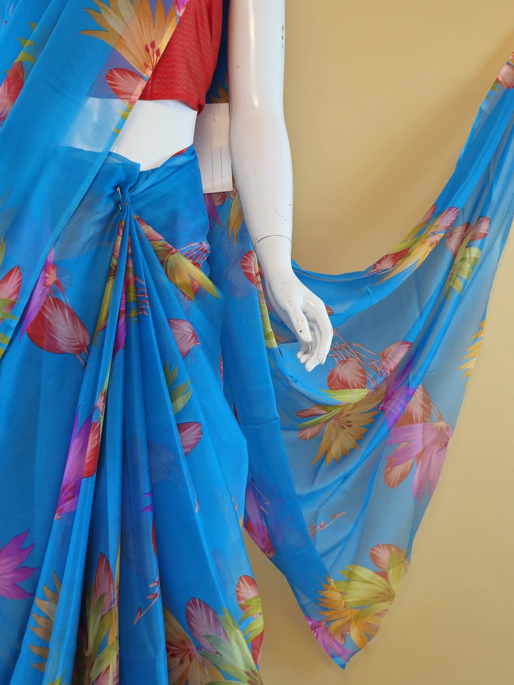 Garden Vareli Nara Chiffon Saree (Saree Only) — Blue