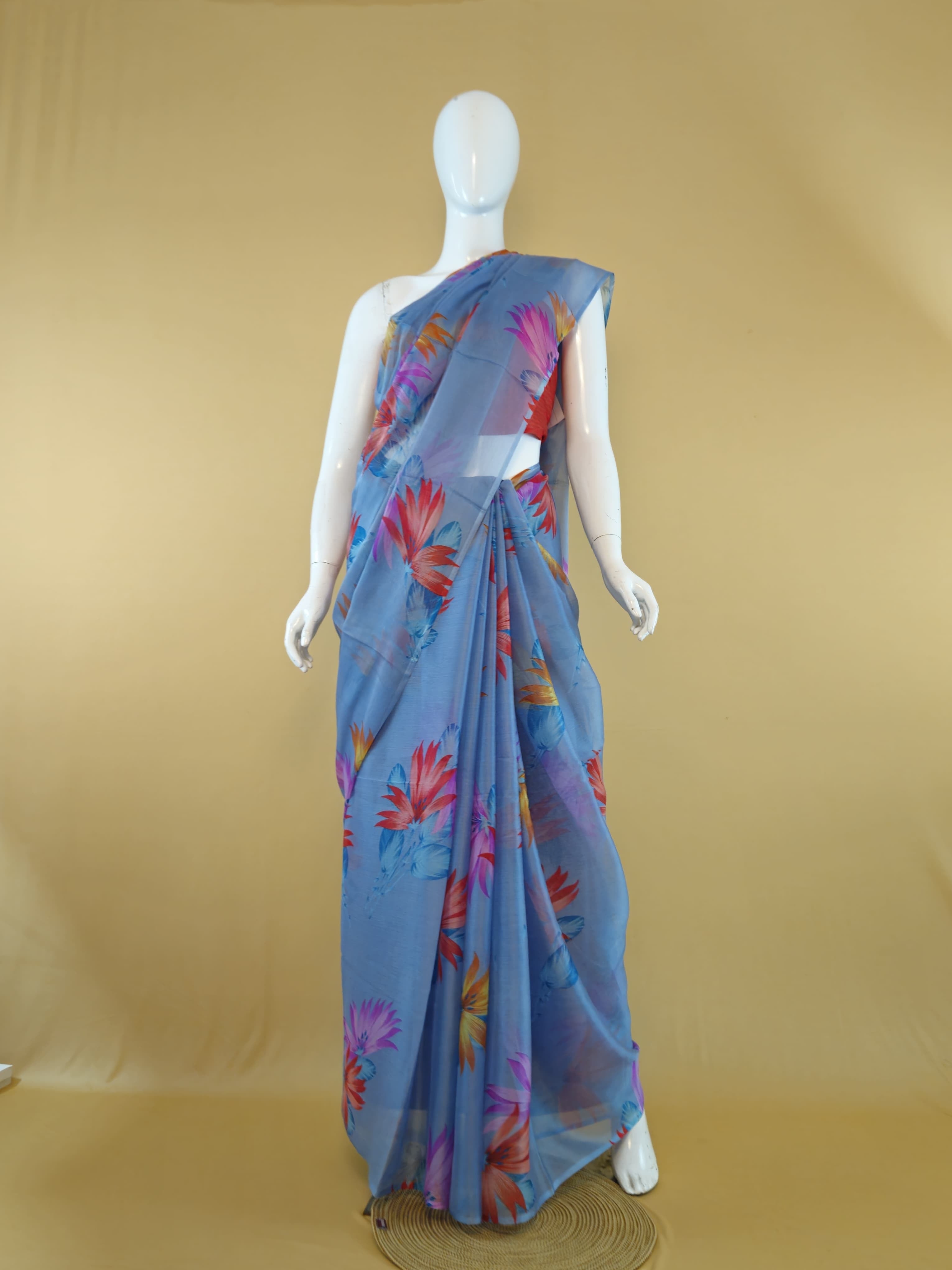 Garden Vareli Nara Chiffon Saree (Saree Only) — Beige