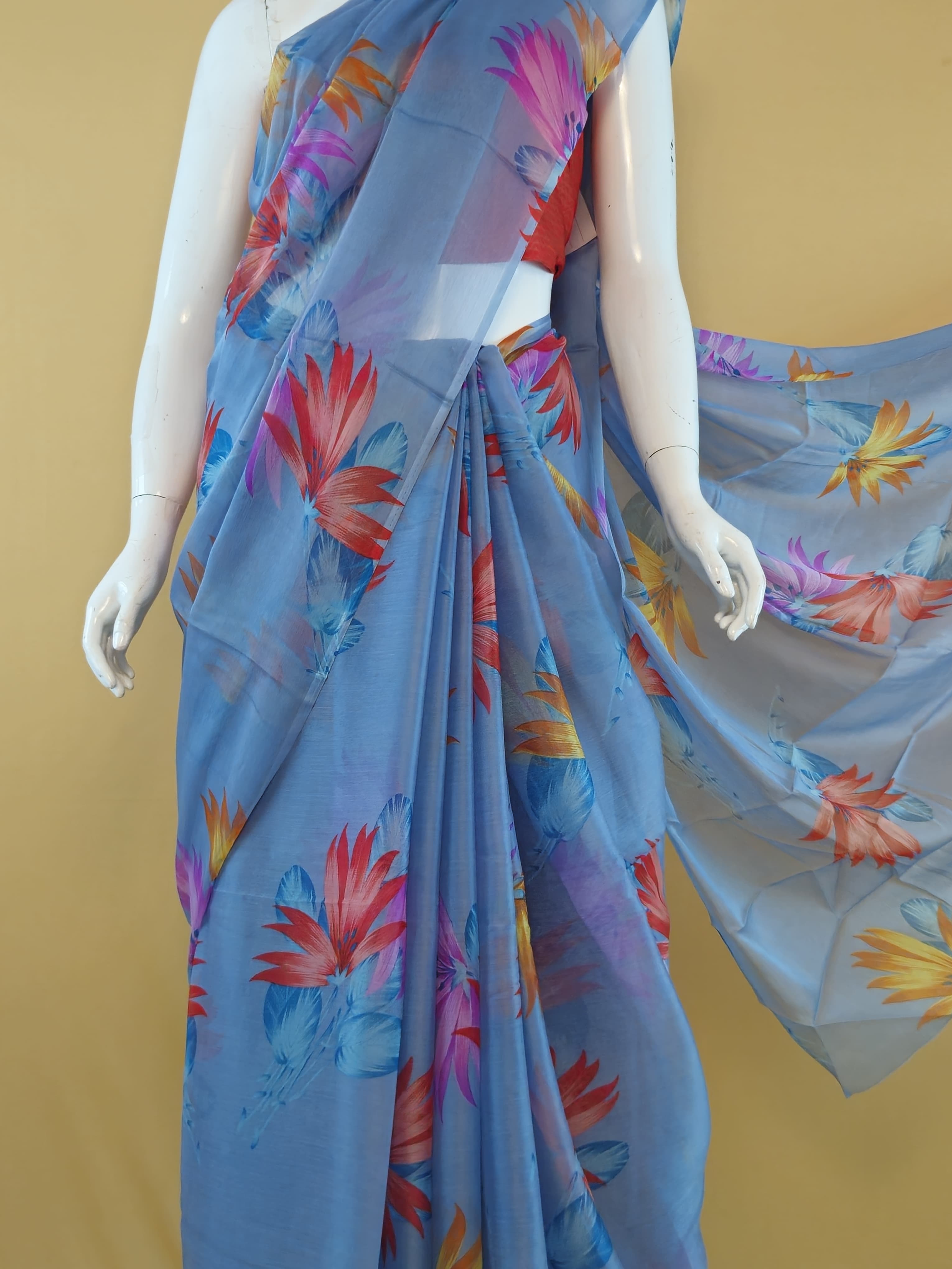 Garden Vareli Nara Chiffon Saree (Saree Only) — Beige