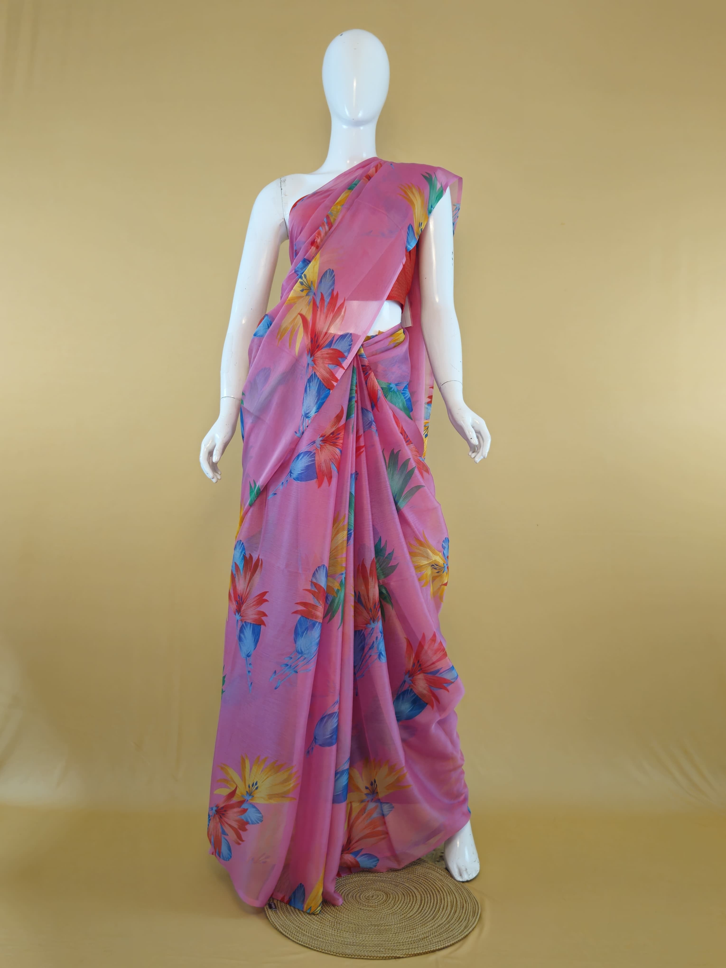 Garden Vareli Nara Chiffon Saree (Saree Only) — Pink