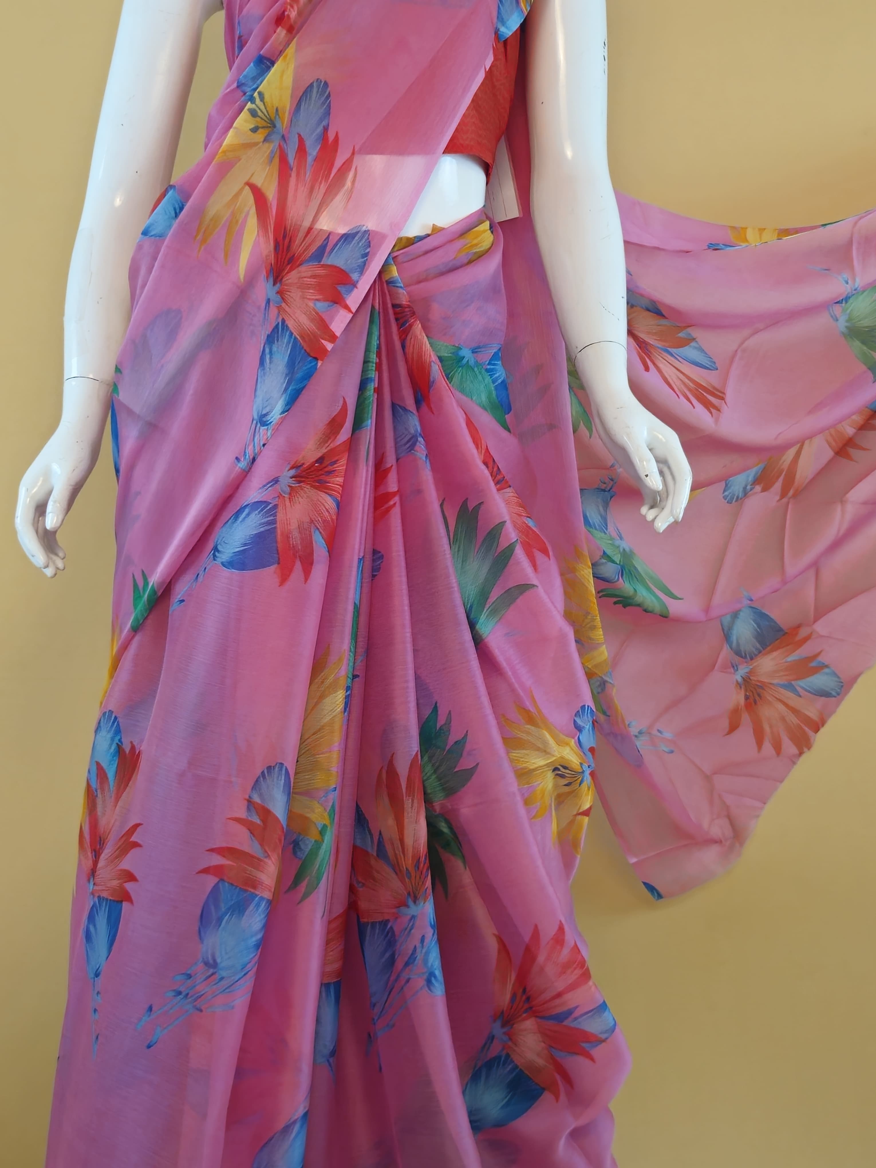 Garden Vareli Nara Chiffon Saree (Saree Only) — Pink