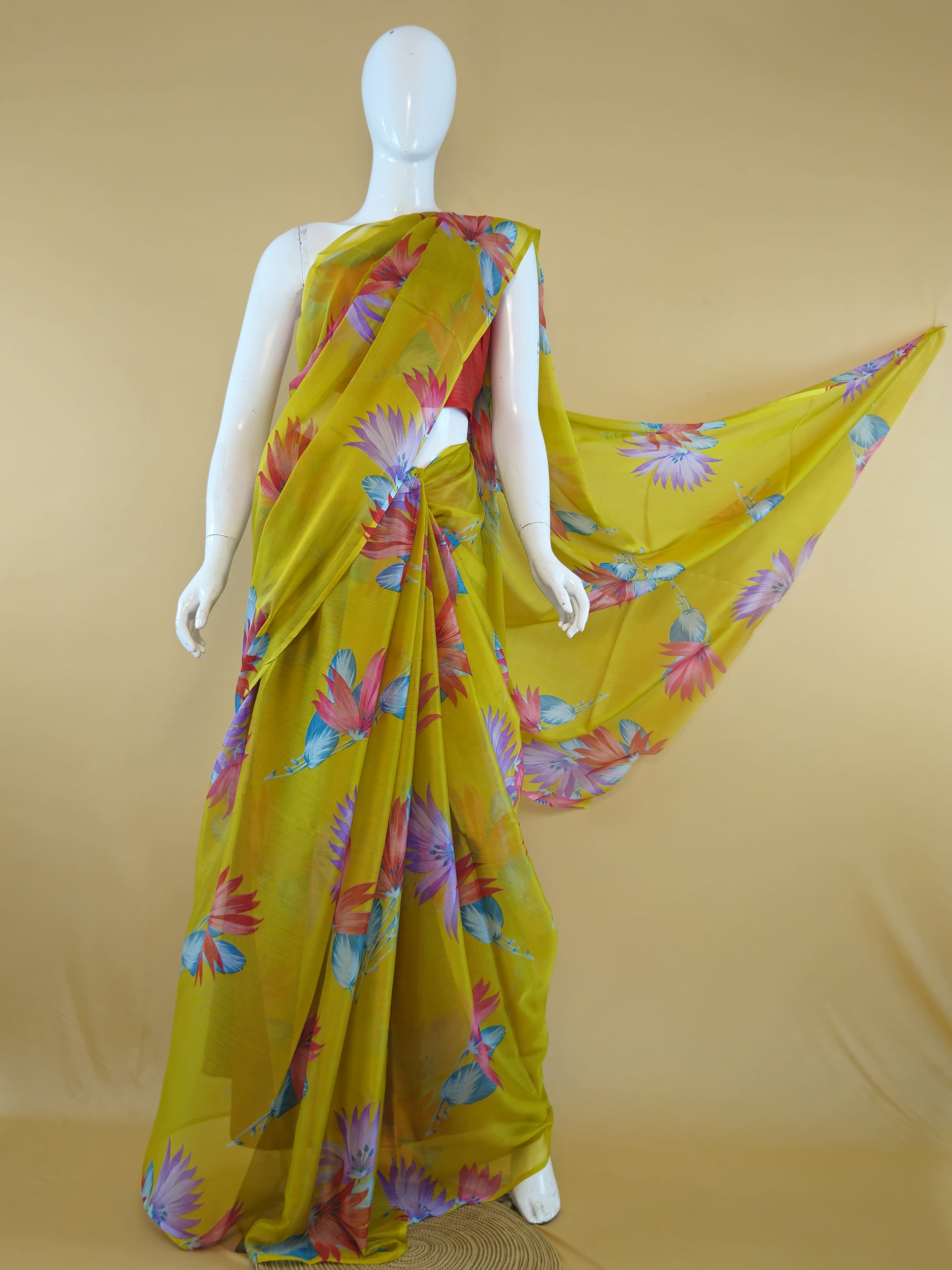 Garden Vareli Nara Chiffon Saree (Saree Only) — Yellow