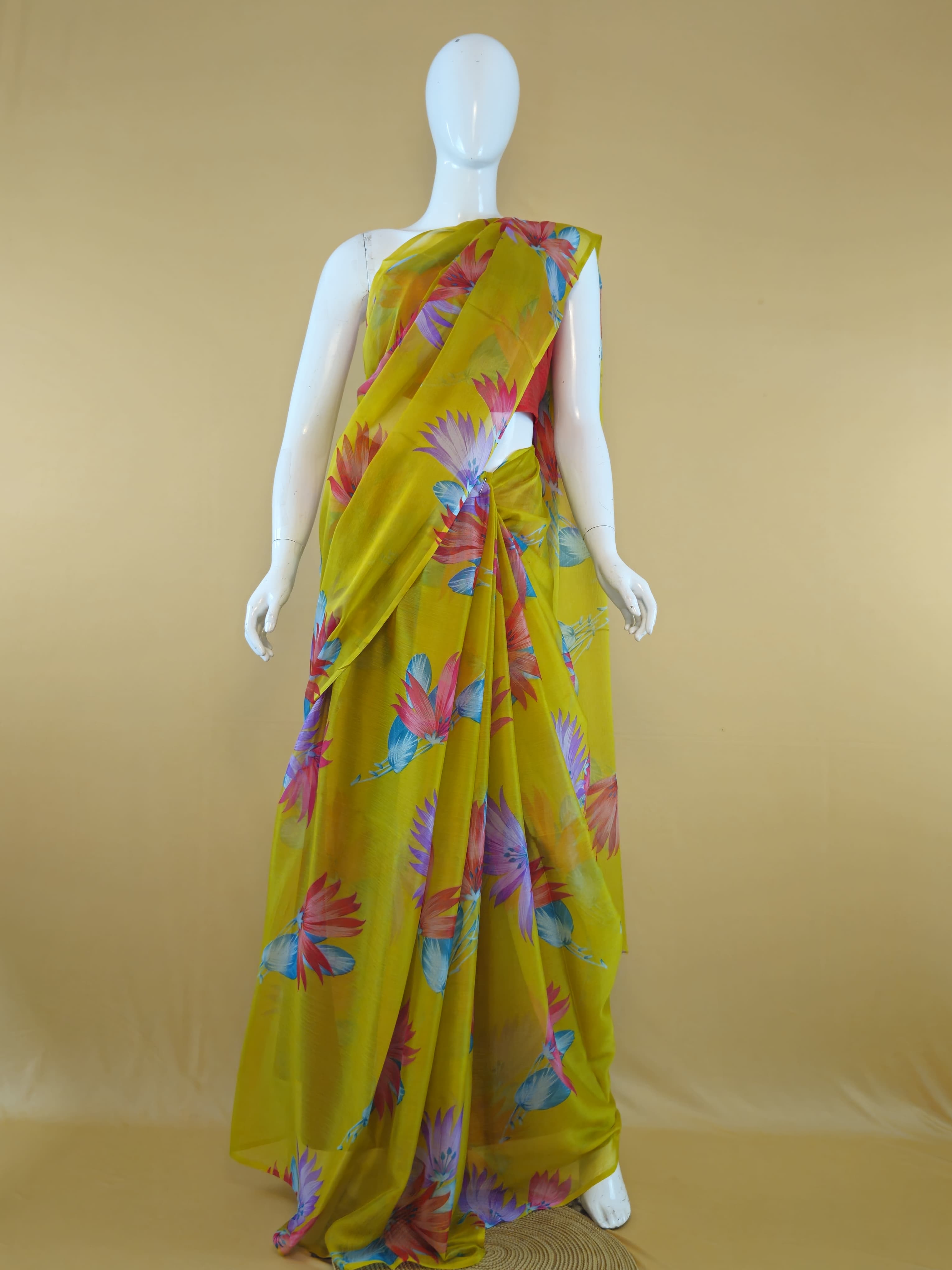 Garden Vareli Nara Chiffon Saree (Saree Only) — Yellow