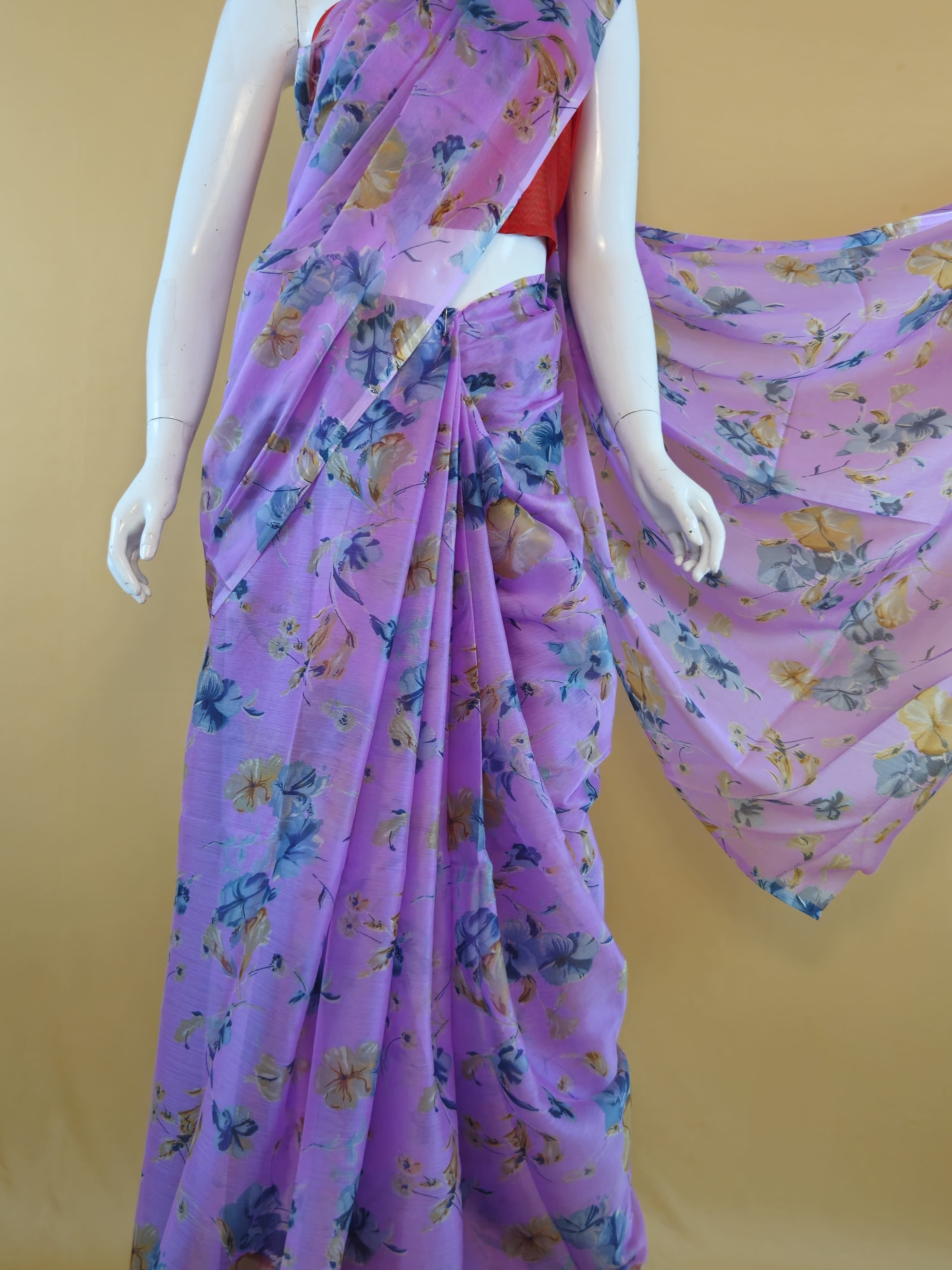 Garden Vareli Nara Chiffon Saree (Saree Only) — Pink