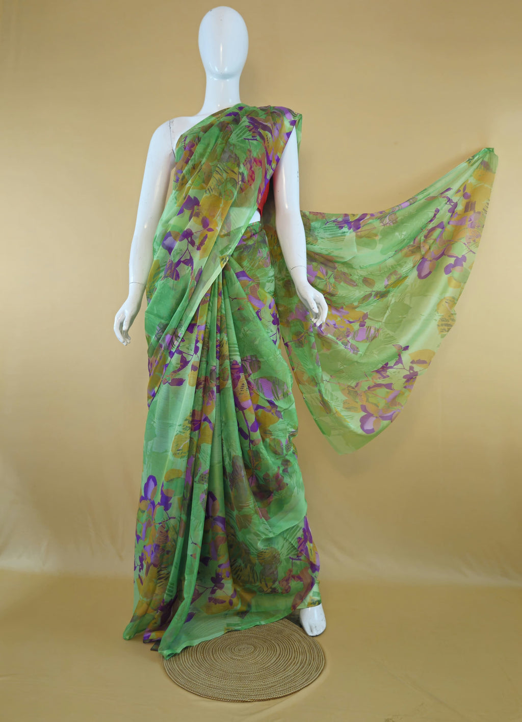 Garden Vareli Nara Chiffon Saree (Saree Only) — Green