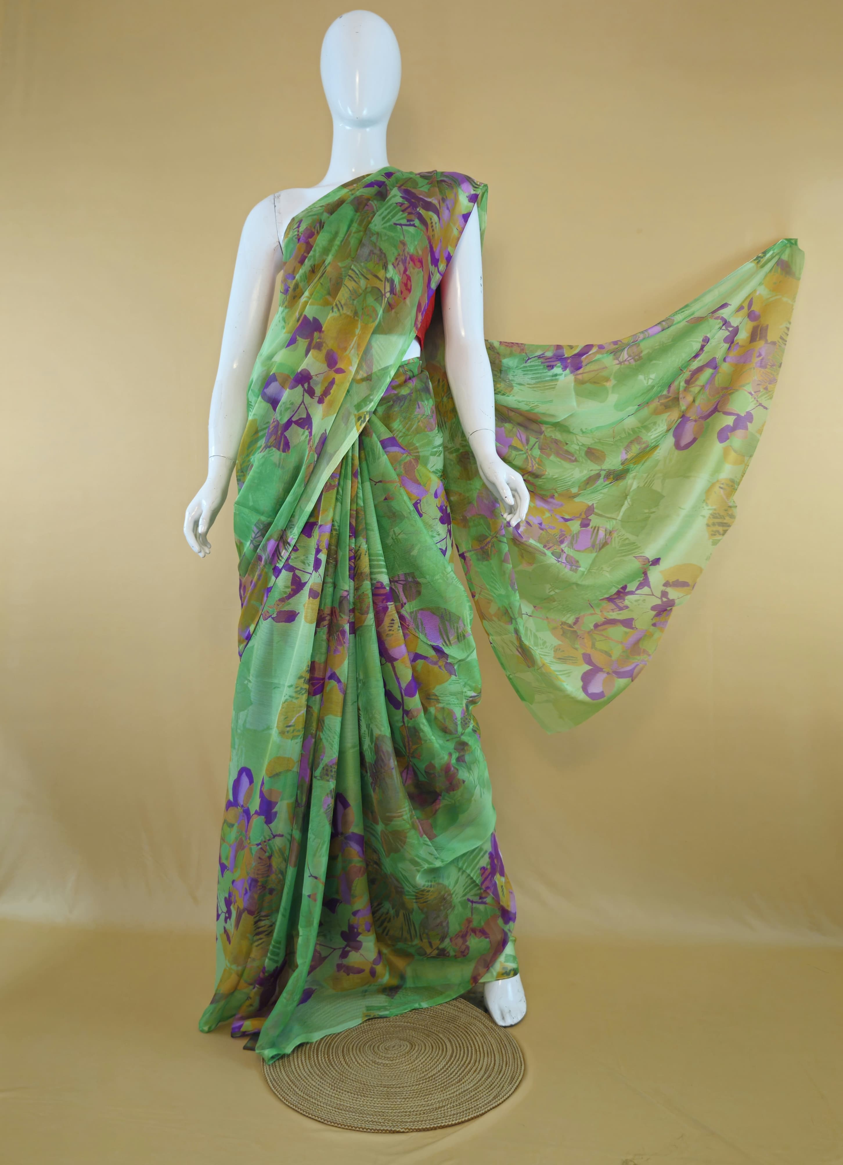 Garden Vareli Nara Chiffon Saree (Saree Only) — Green