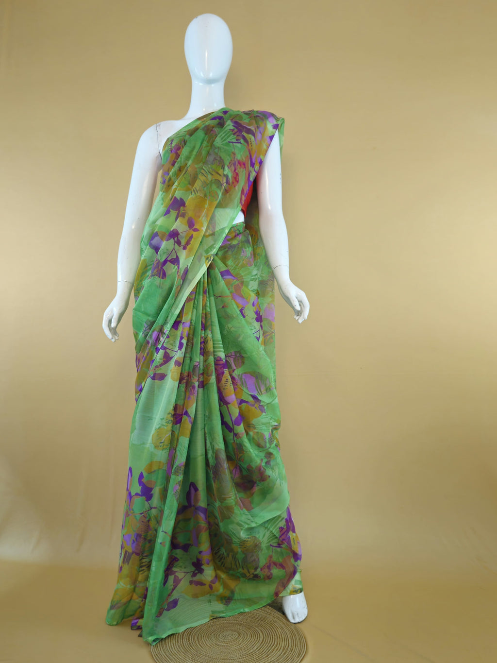 Garden Vareli Nara Chiffon Saree (Saree Only) — Green