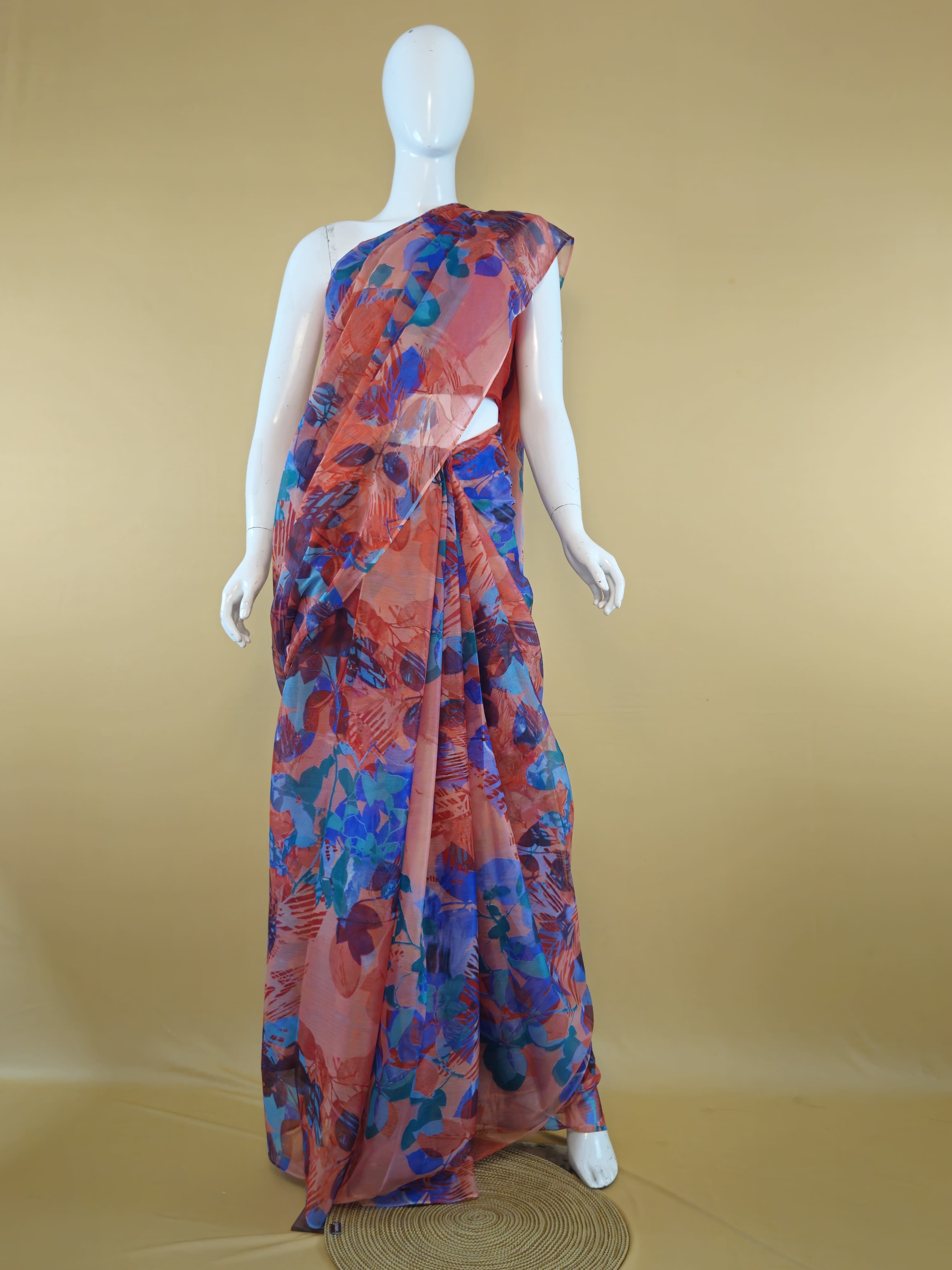 Garden Vareli Nara Chiffon Saree (Saree Only) — Red