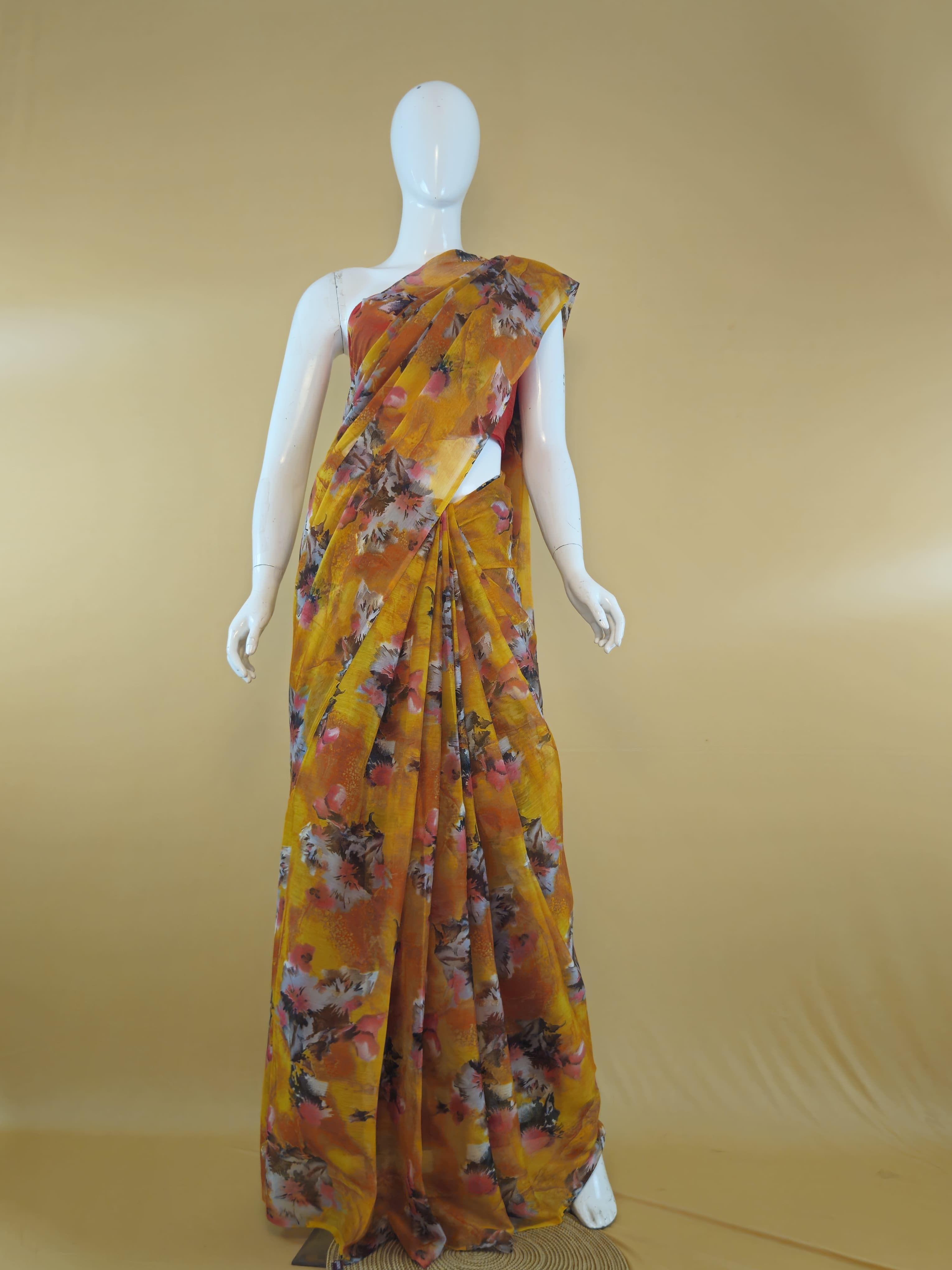 Garden Vareli Nara Chiffon Saree (Saree Only) — Coral
