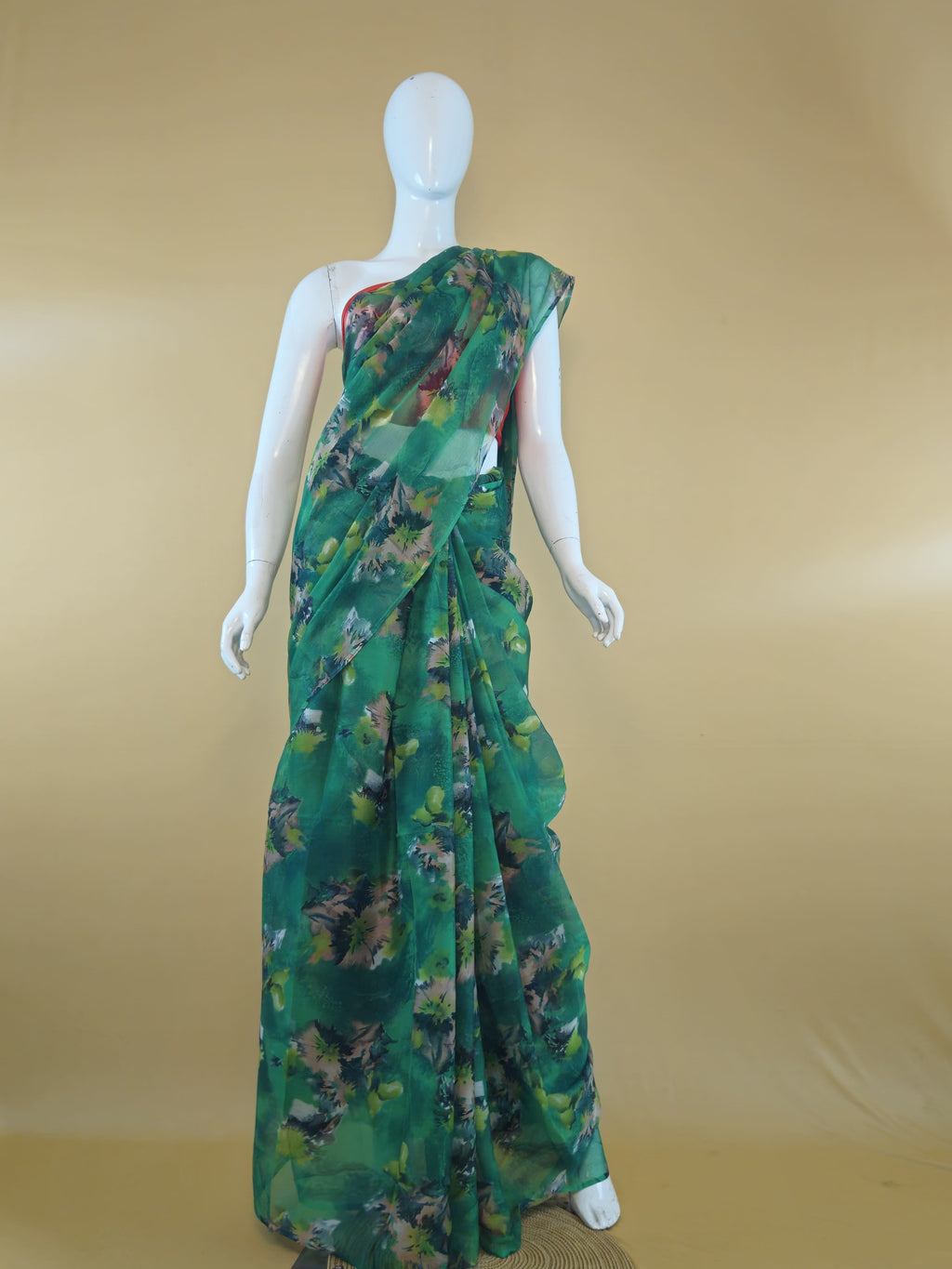 Garden Vareli Nara Chiffon Saree (Saree Only) — Green