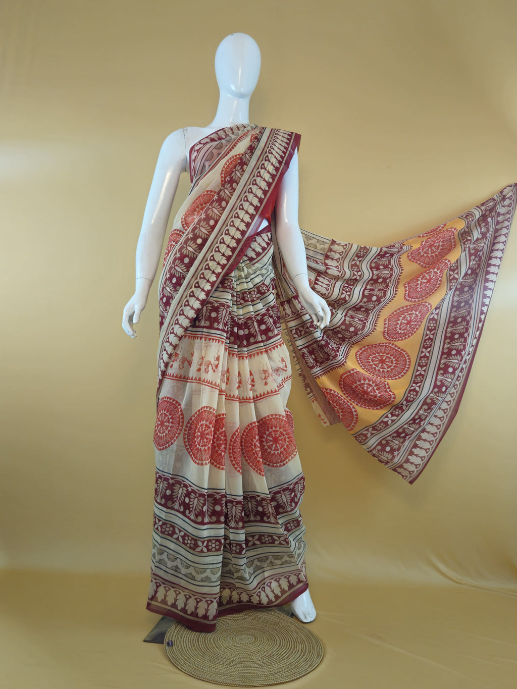 Garden Vareli Summer Lentus Kalamkari Saree with Blouse — Multicolour