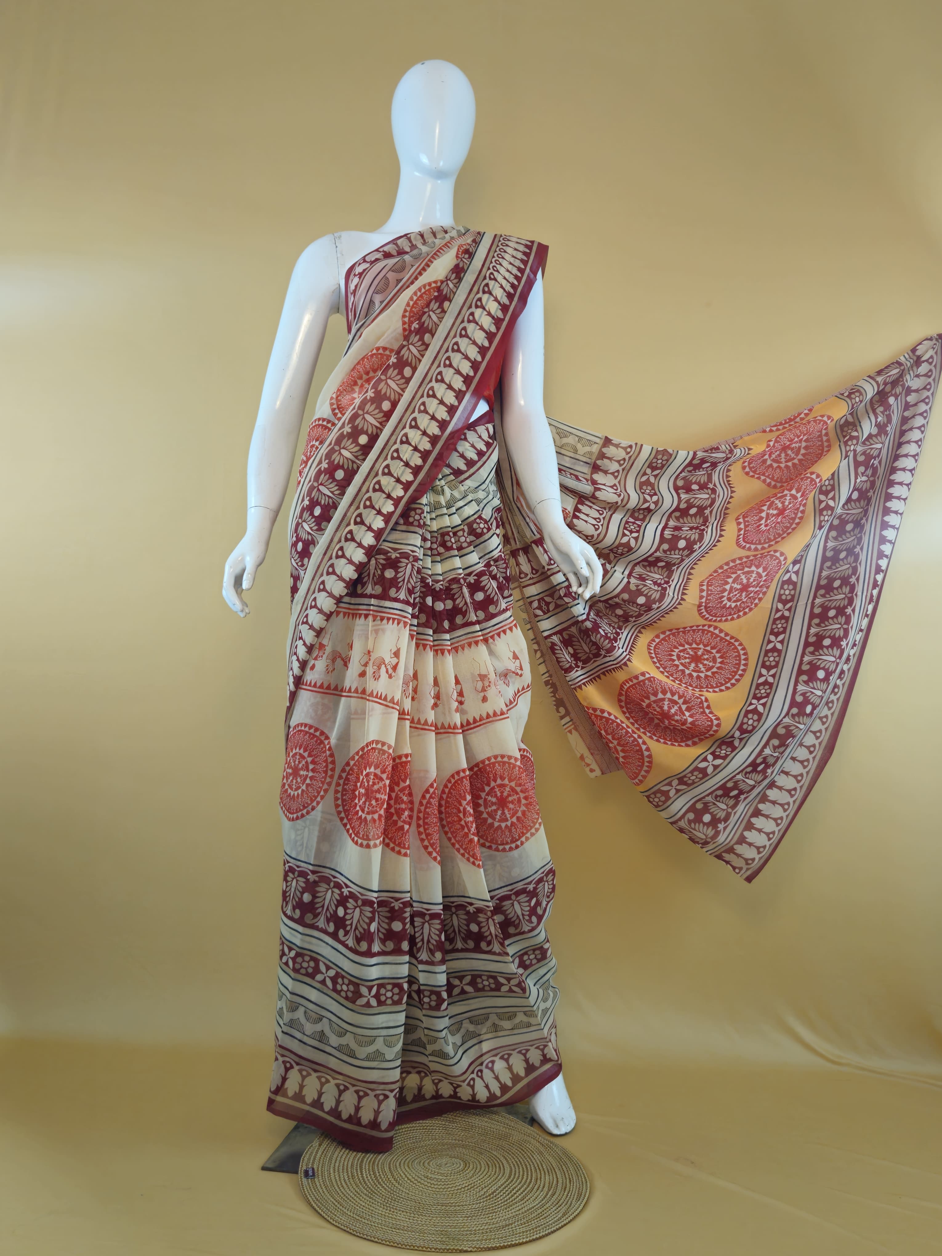 Garden Vareli Summer Lentus Kalamkari Saree with Blouse — Multicolour