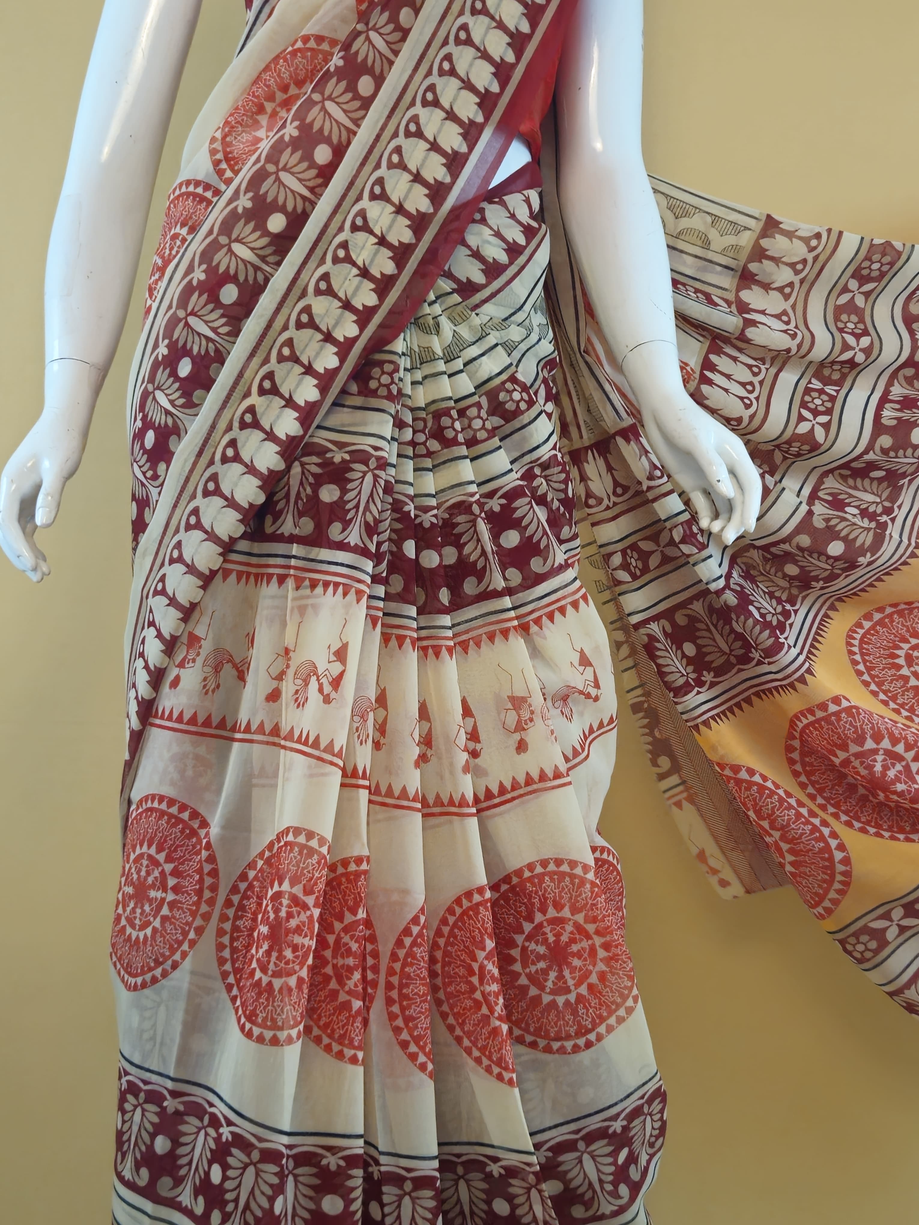 Garden Vareli Summer Lentus Kalamkari Saree with Blouse — Multicolour