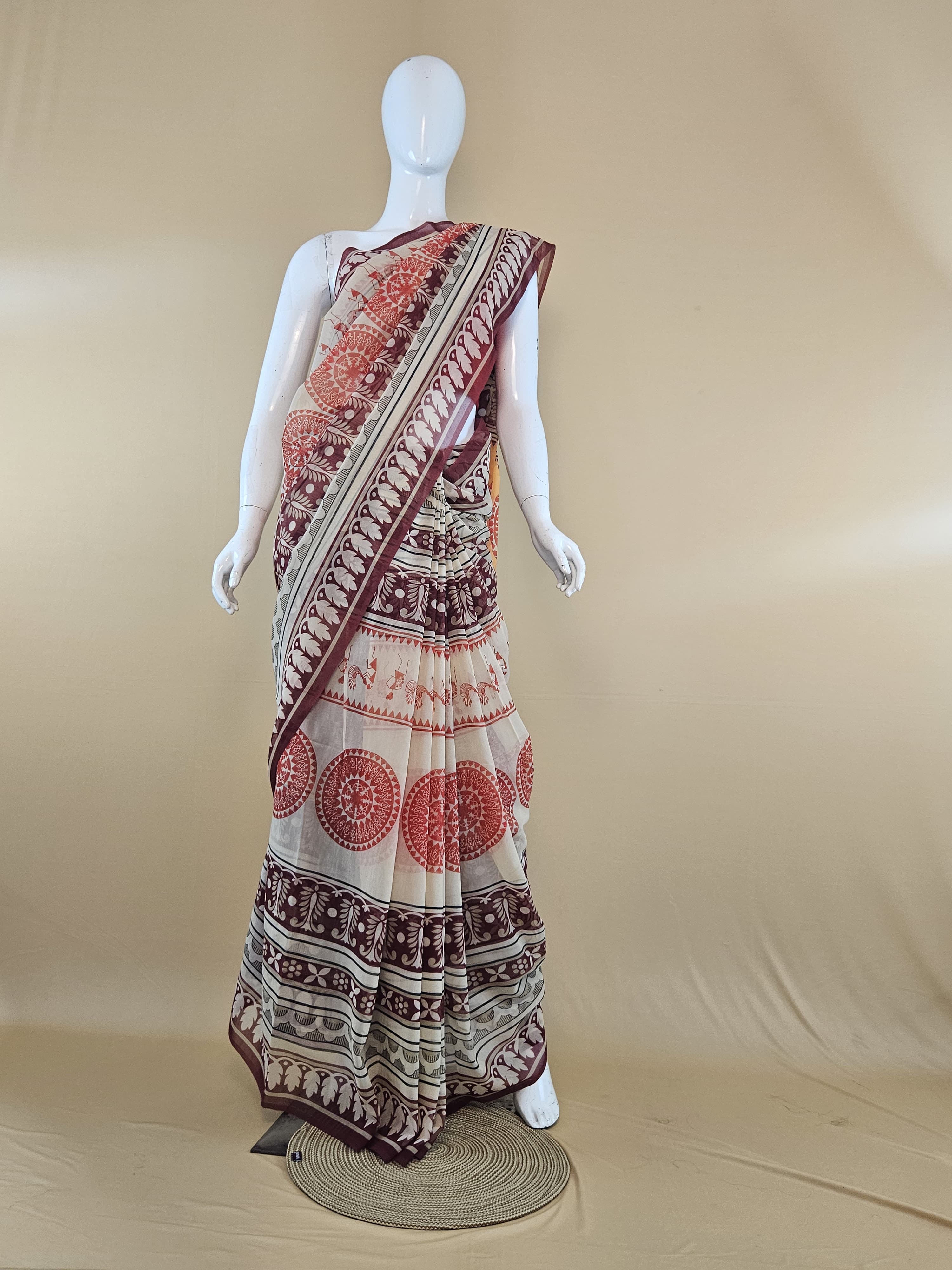 Garden Vareli Summer Lentus Kalamkari Saree with Blouse — Multicolour