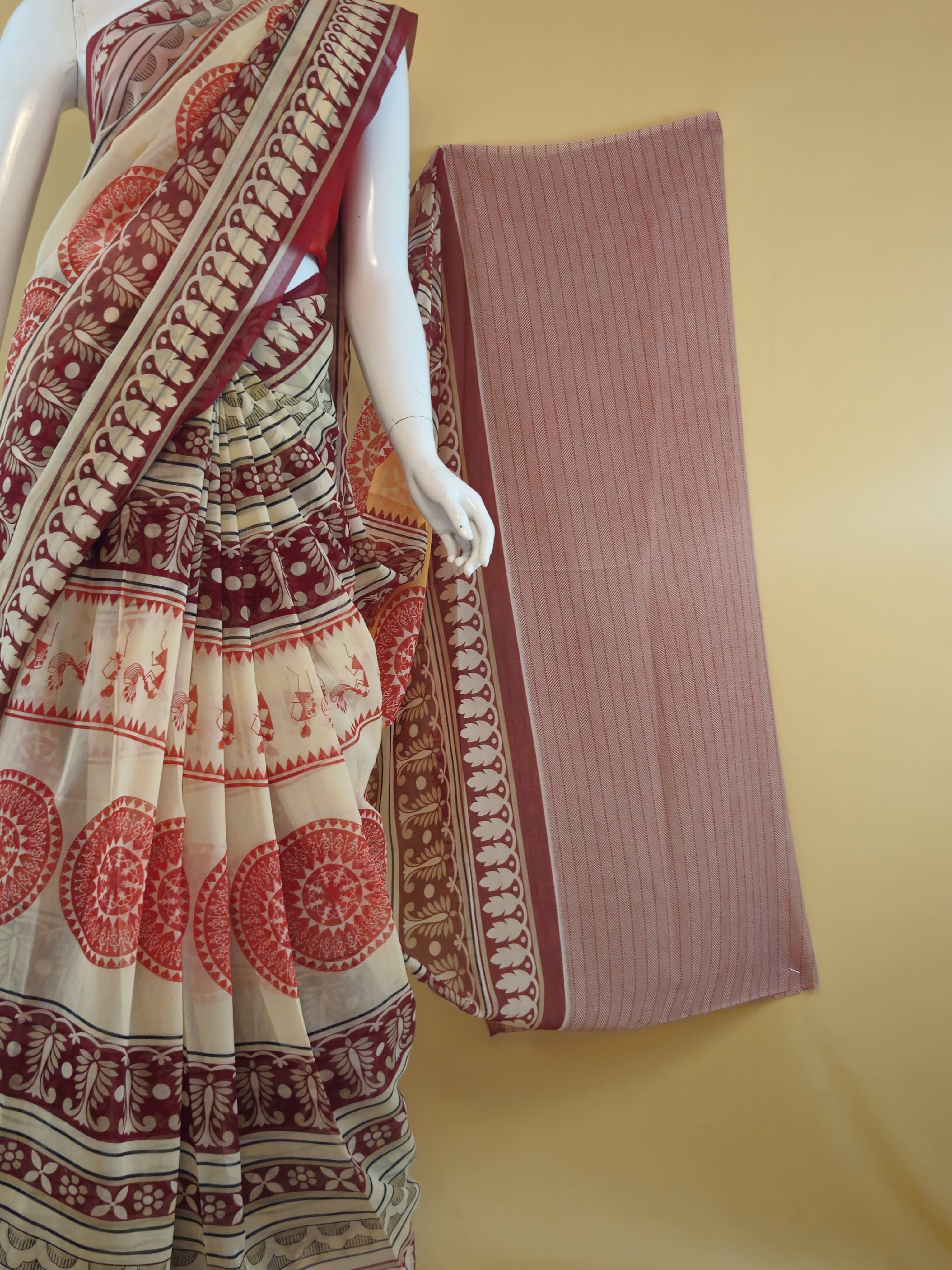 Garden Vareli Summer Lentus Kalamkari Saree with Blouse — Multicolour