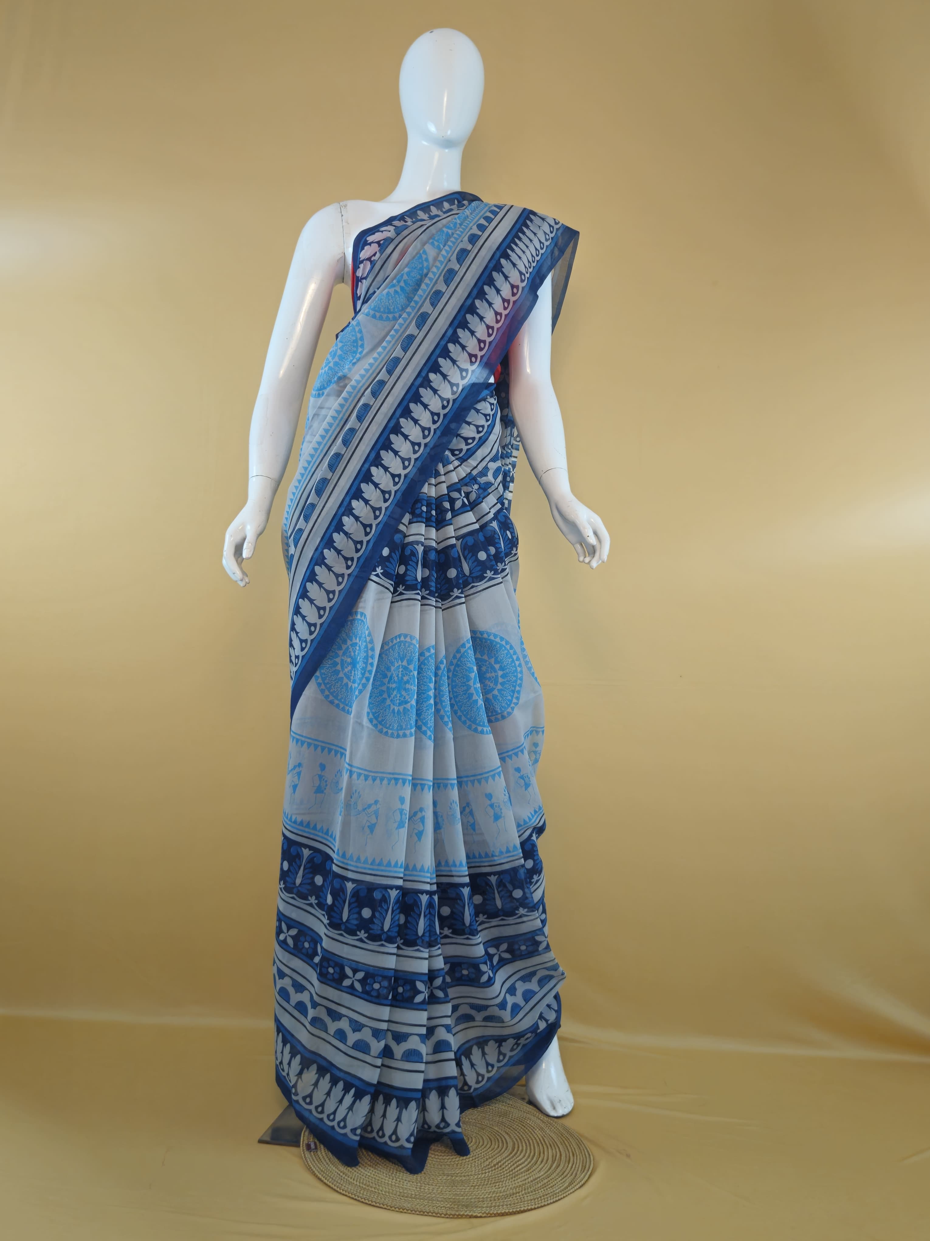 Garden Vareli Summer Lentus Kalamkari Saree with Blouse — Blue