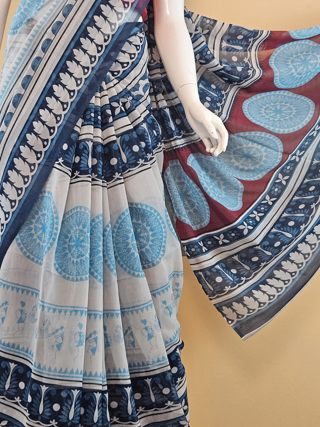 Garden Vareli Summer Lentus Kalamkari Saree with Blouse — Blue