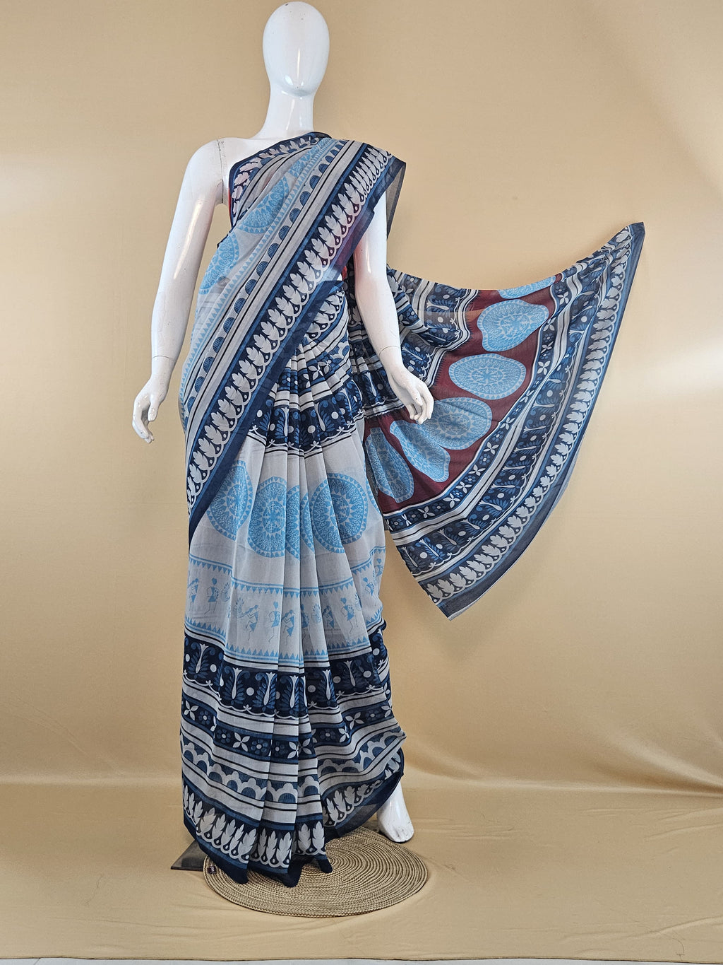 Garden Vareli Summer Lentus Kalamkari Saree with Blouse — Blue