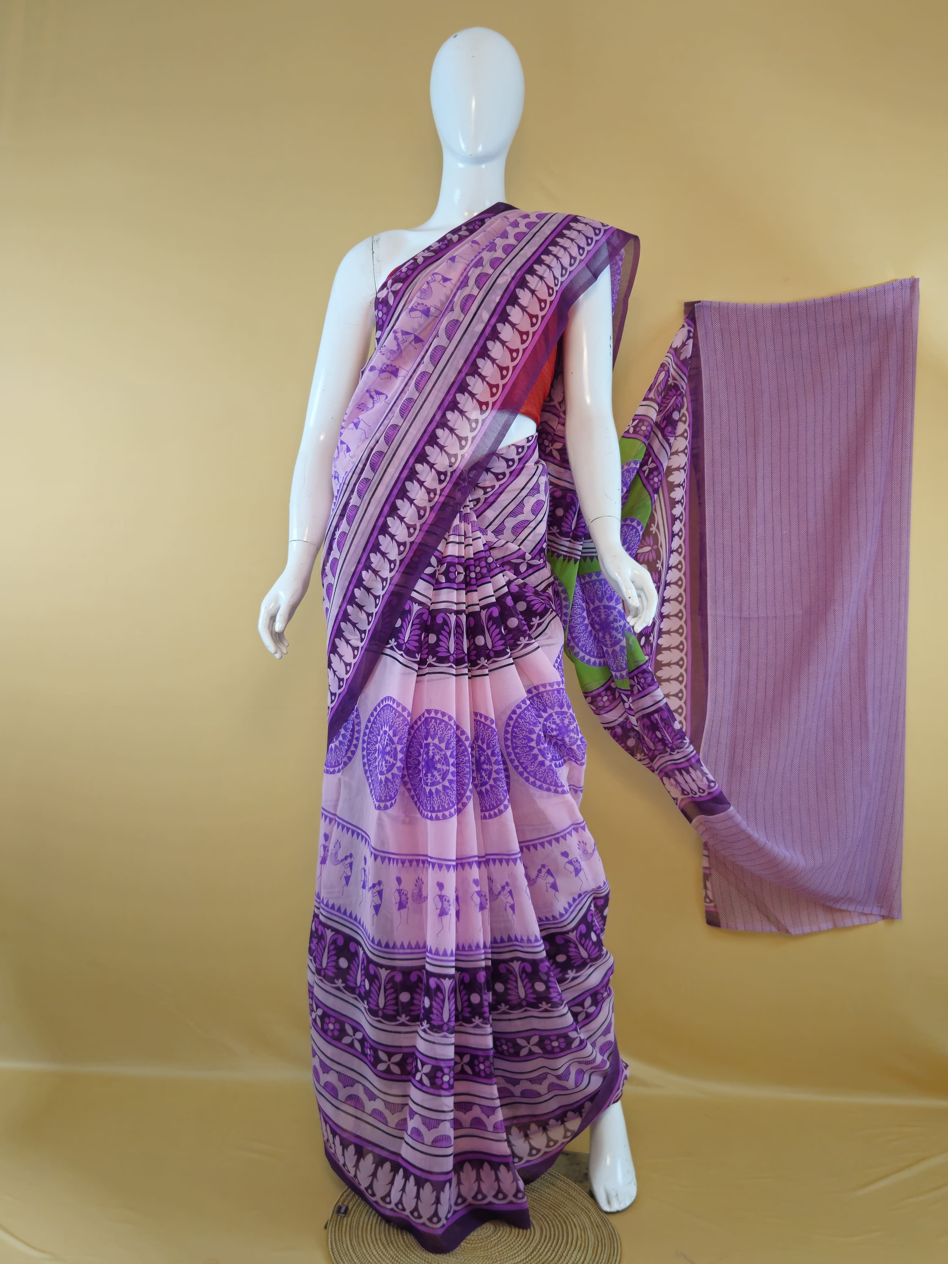 Garden Vareli Summer Lentus Kalamkari Saree with Blouse — Pink