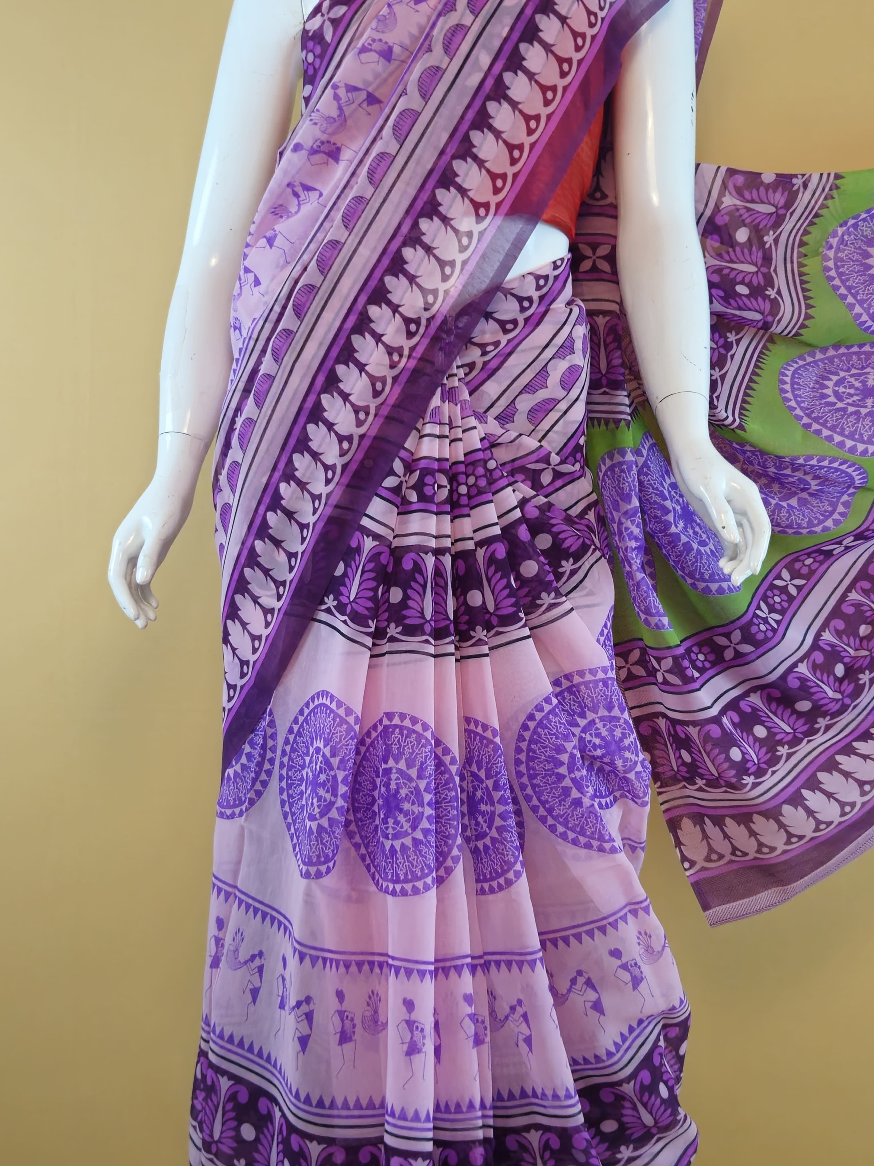 Garden Vareli Summer Lentus Kalamkari Saree with Blouse — Pink