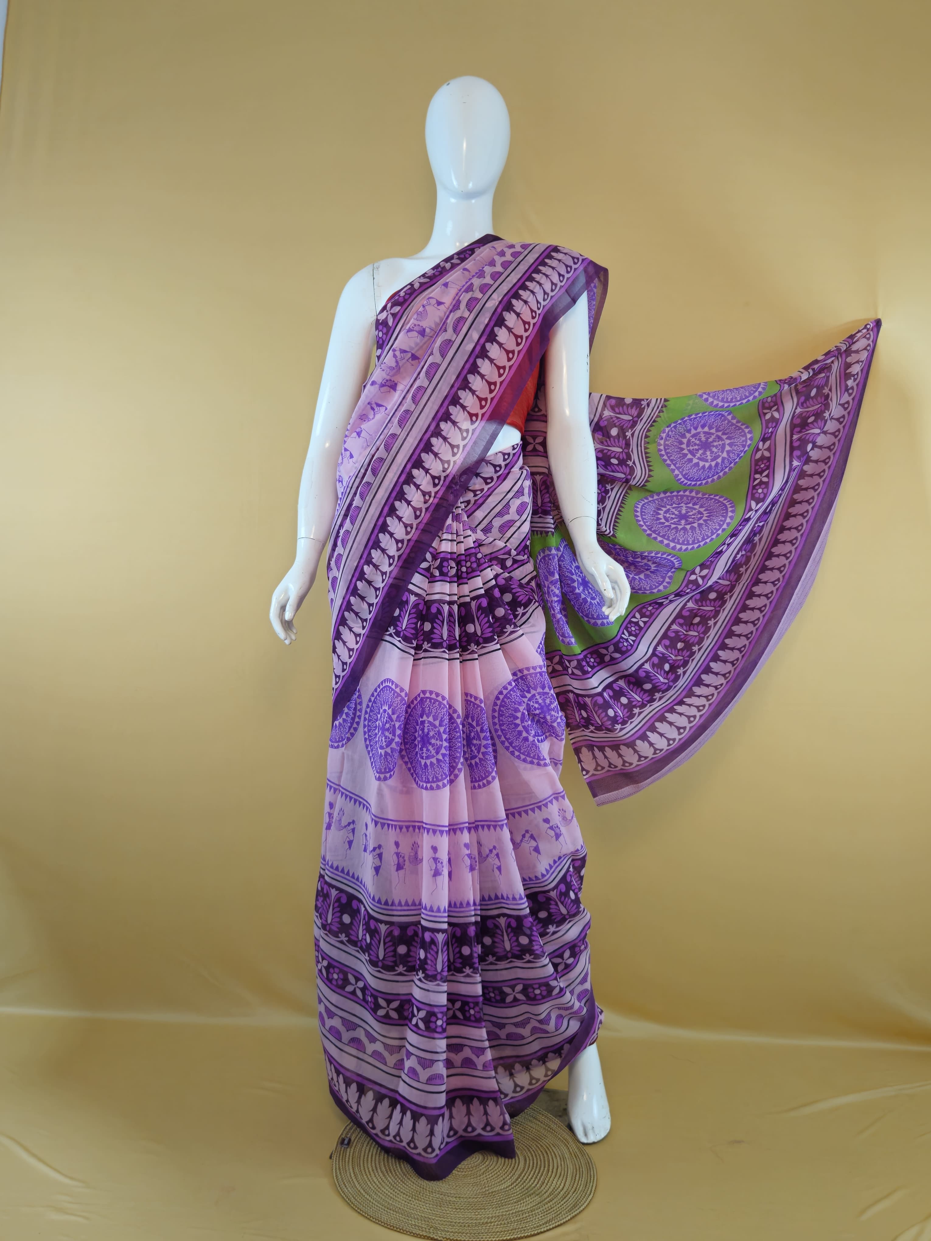 Garden Vareli Summer Lentus Kalamkari Saree with Blouse — Pink