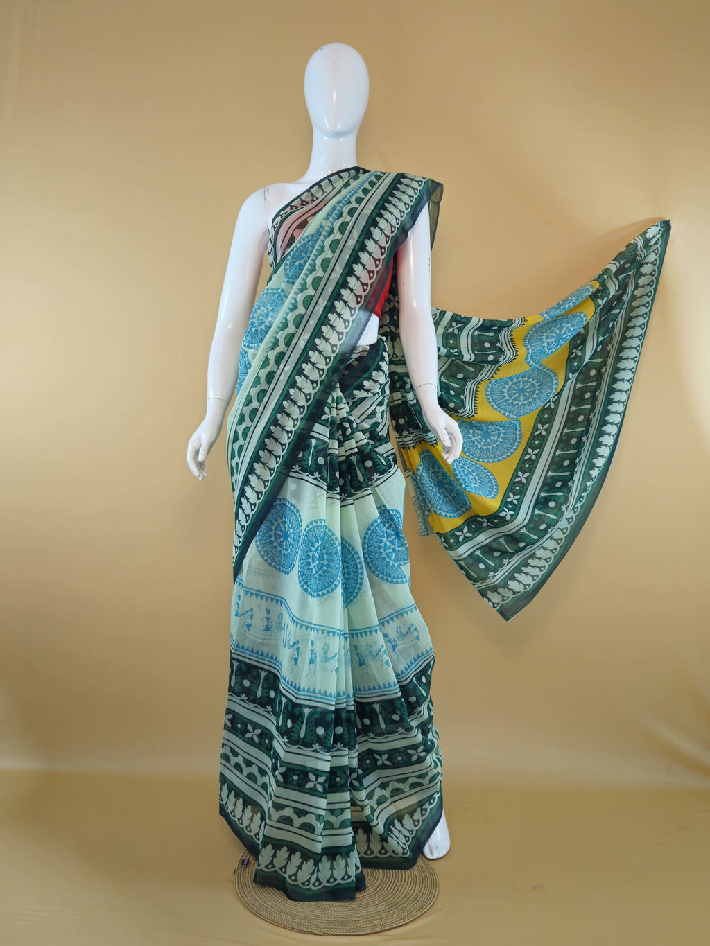 Garden Vareli Summer Lentus Kalamkari Saree with Blouse — Green
