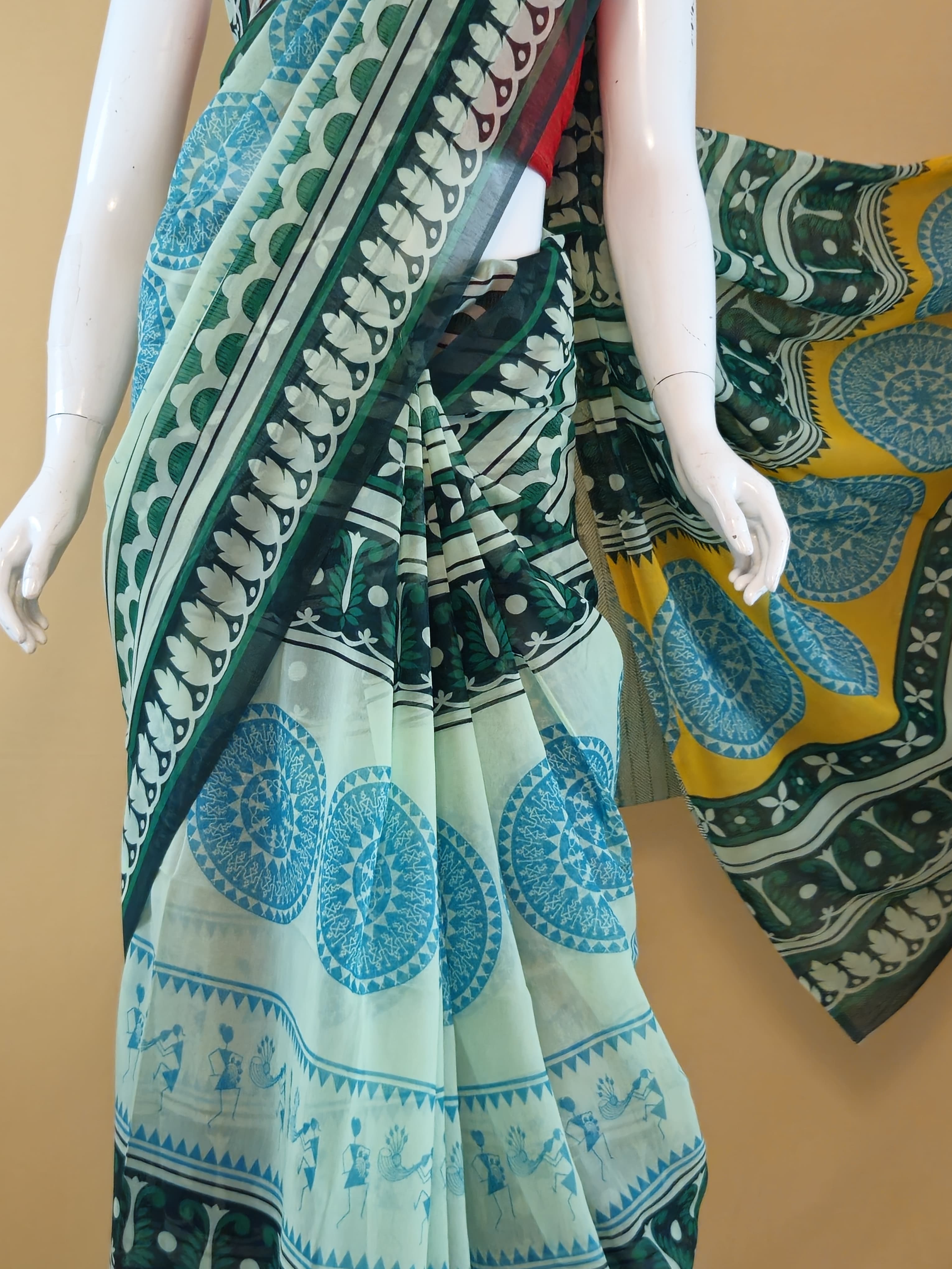 Garden Vareli Summer Lentus Kalamkari Saree with Blouse — Green