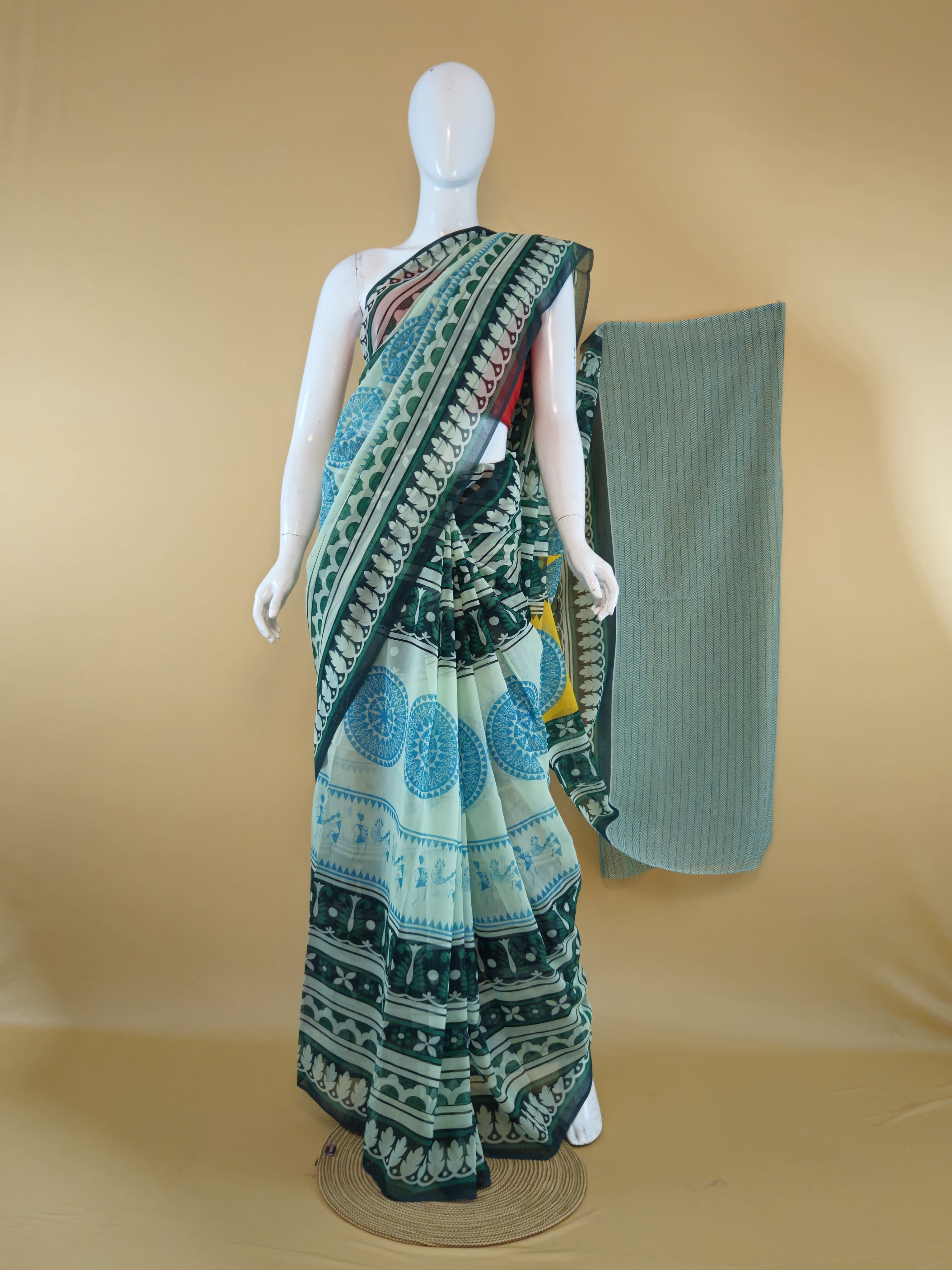 Garden Vareli Summer Lentus Kalamkari Saree with Blouse — Green