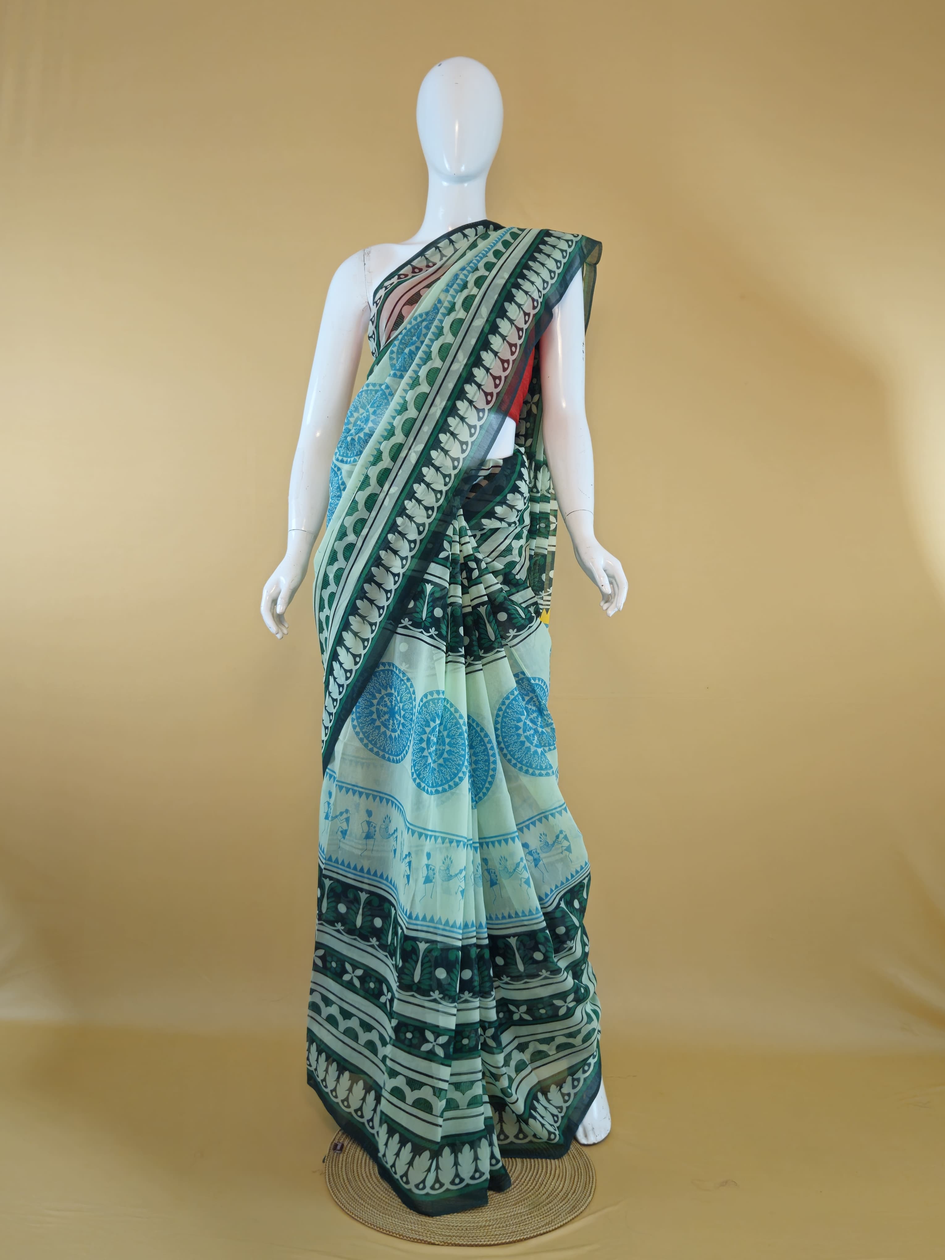 Garden Vareli Summer Lentus Kalamkari Saree with Blouse — Green