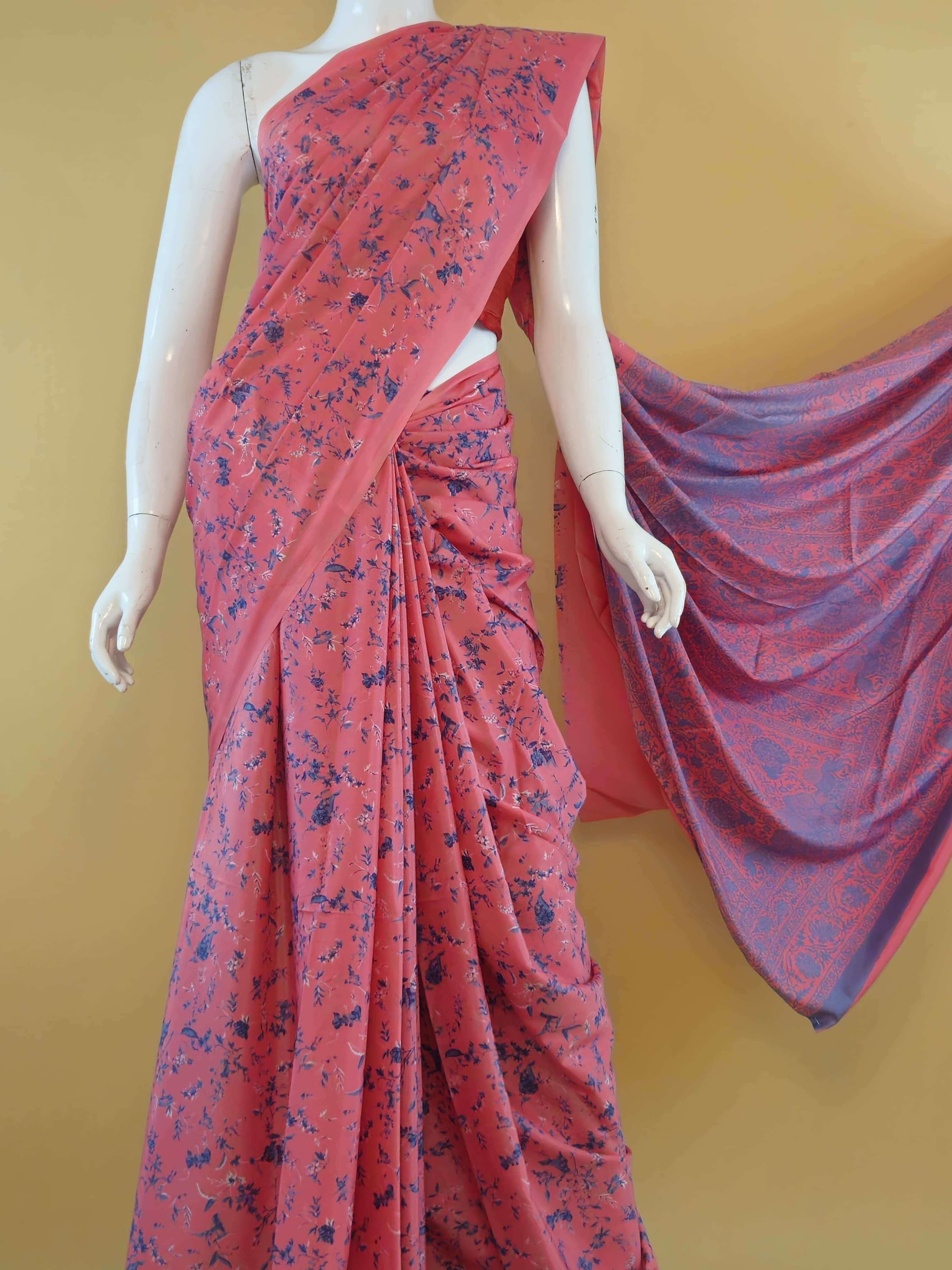 Garden Vareli Super Como Crepe Saree with Blouse — Orange