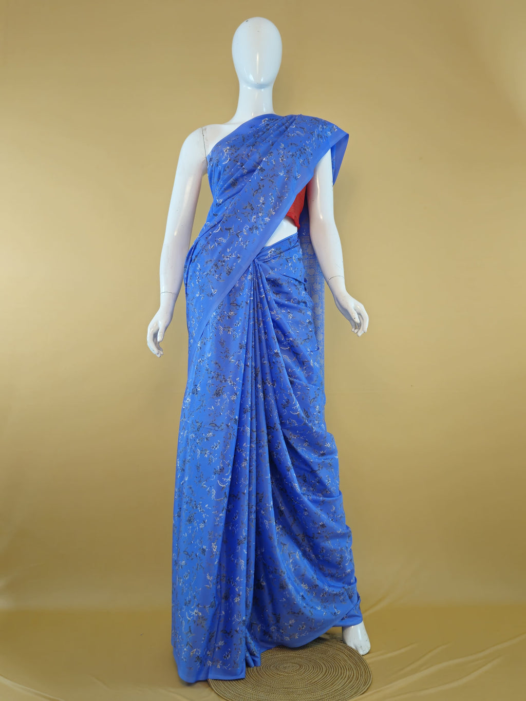 Garden Vareli Super Como Crepe Saree with Blouse — Blue