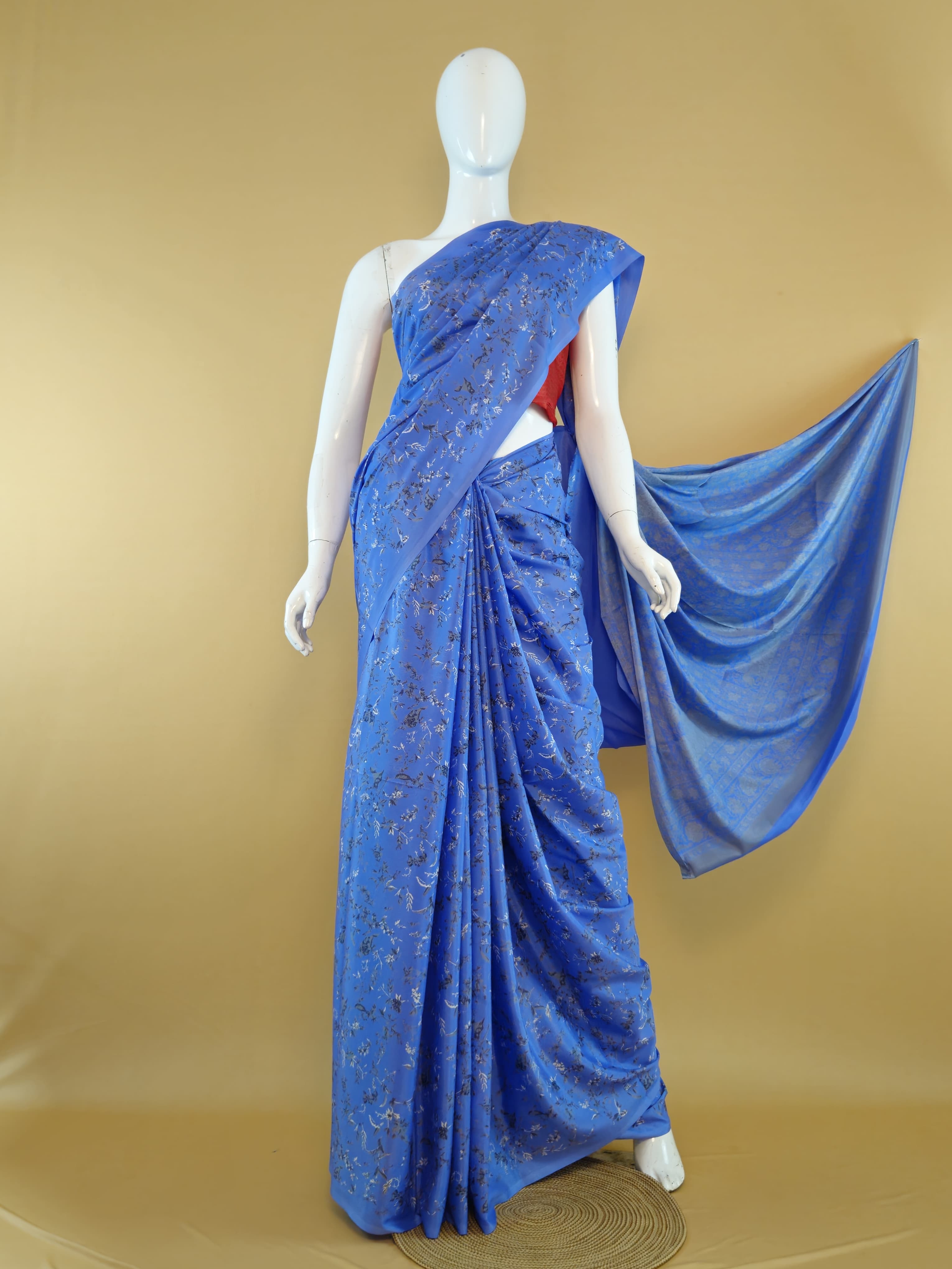 Garden Vareli Super Como Crepe Saree with Blouse — Blue