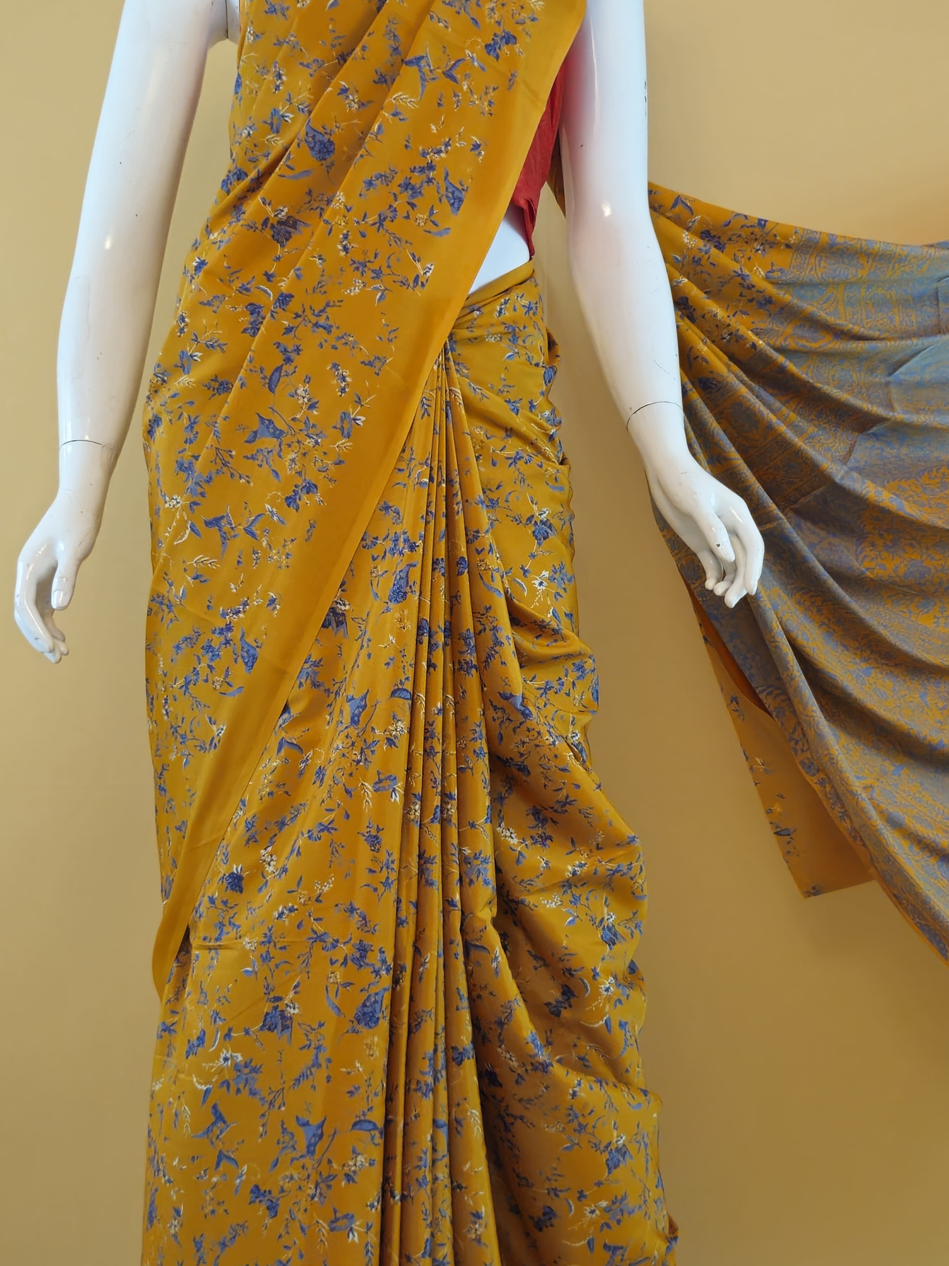 Garden Vareli Super Como Crepe Saree with Blouse — Yellow