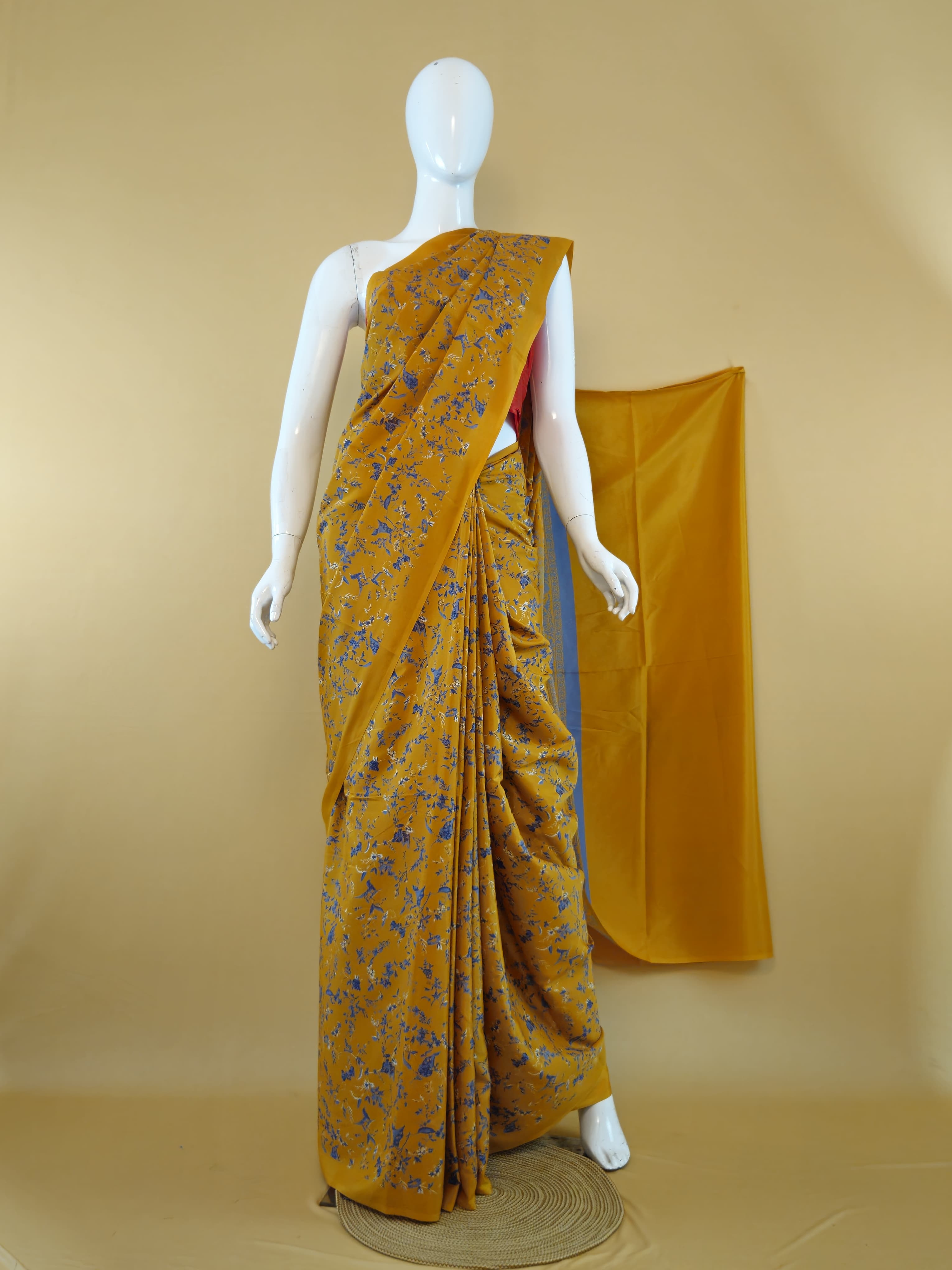 Garden Vareli Super Como Crepe Saree with Blouse — Yellow