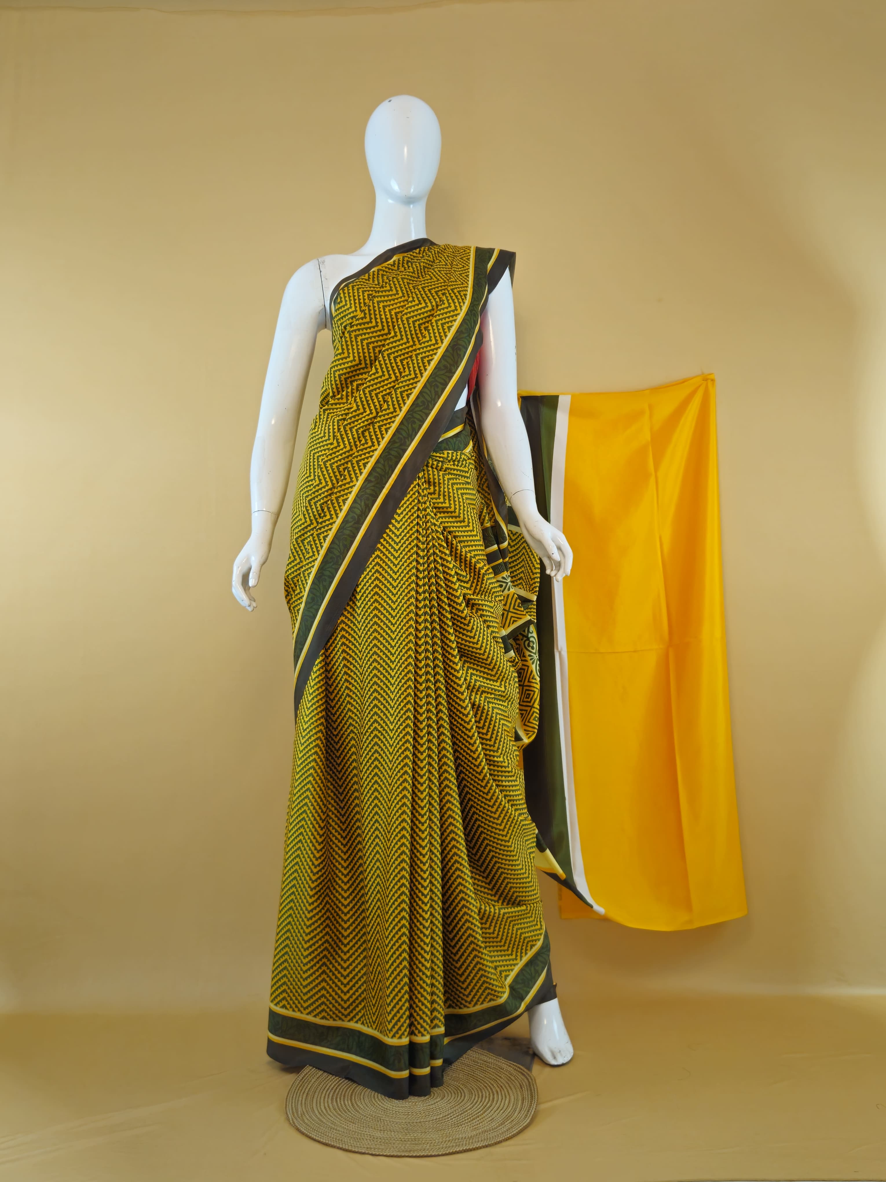 Garden Vareli Como Crepe Saree with Blouse — Mustard