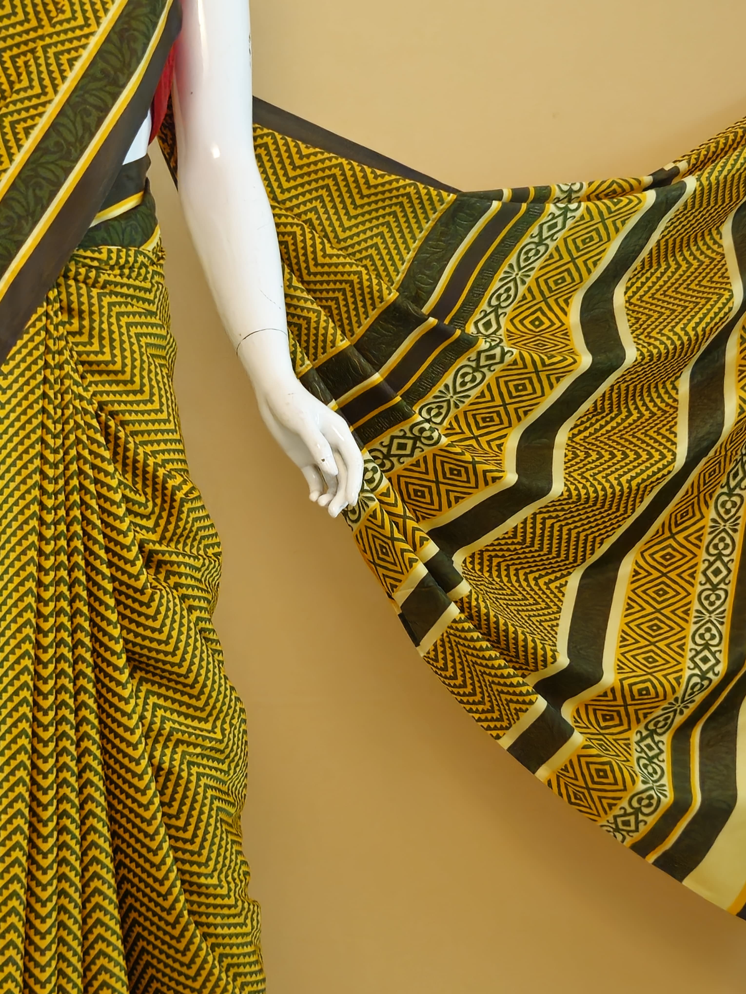 Garden Vareli Como Crepe Saree with Blouse — Mustard