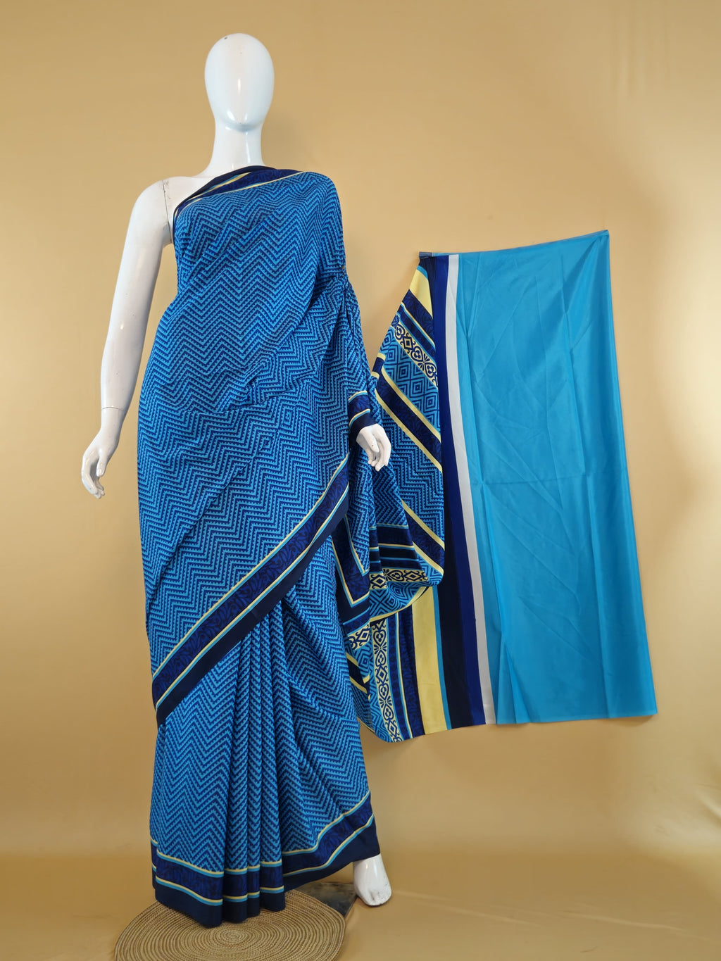 Garden Vareli Como Crepe Saree with Blouse — Blue
