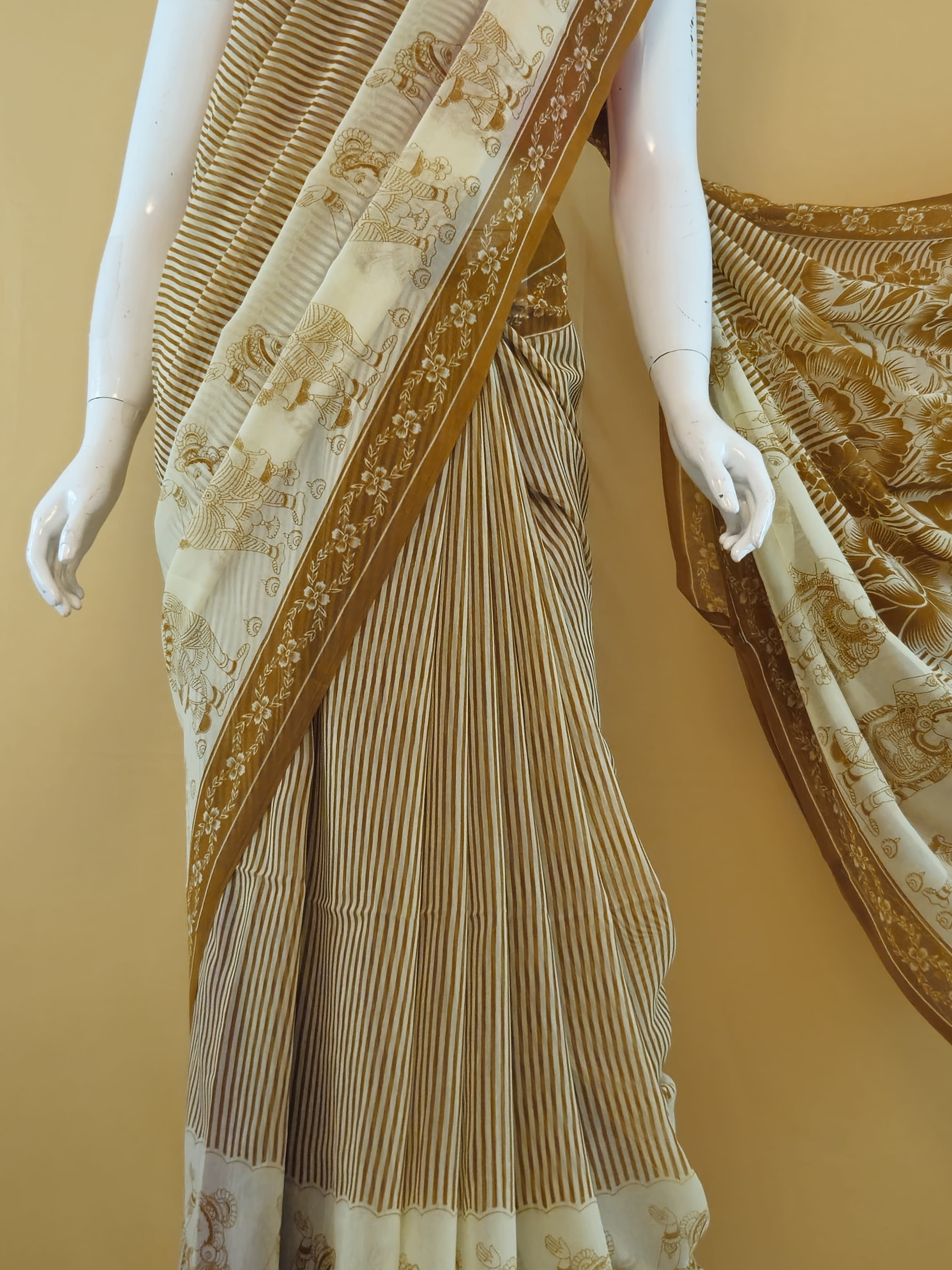 Garden Vareli Lentus Kalamkari Saree with Blouse — Mustard