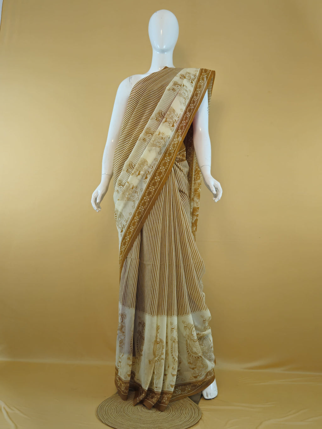 Garden Vareli Lentus Kalamkari Saree with Blouse — Mustard