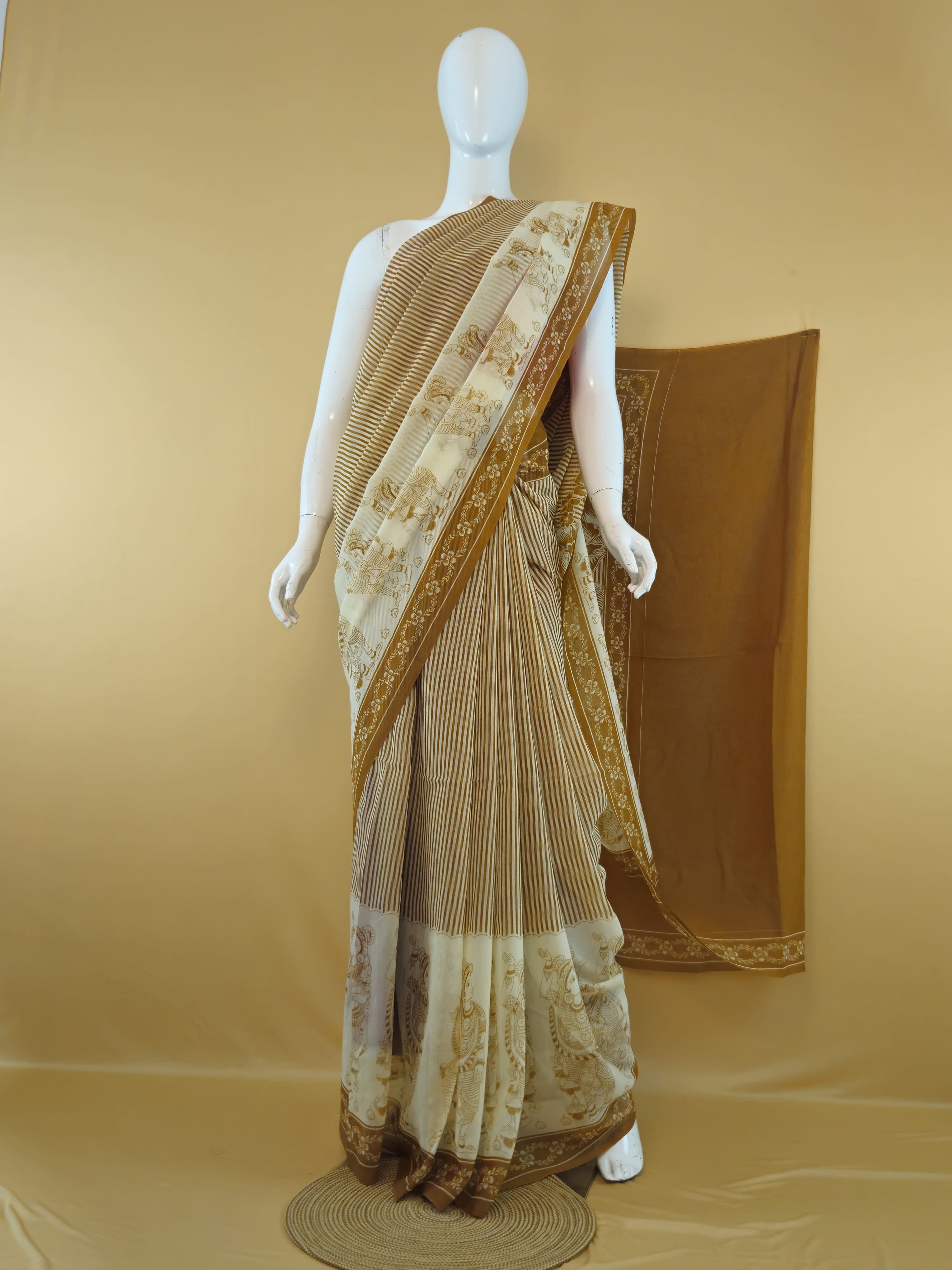 Garden Vareli Lentus Kalamkari Saree with Blouse — Mustard