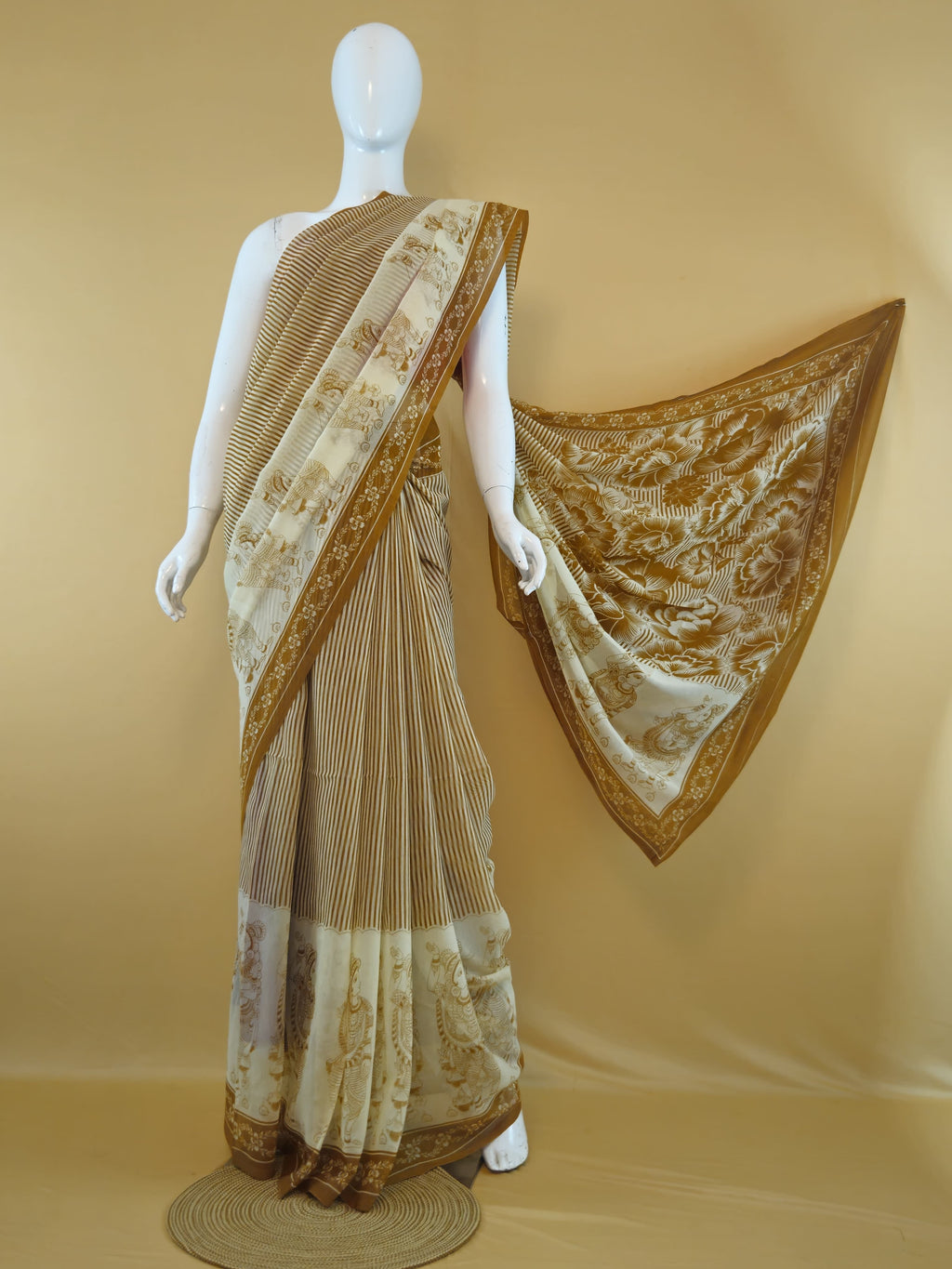 Garden Vareli Lentus Kalamkari Saree with Blouse — Mustard