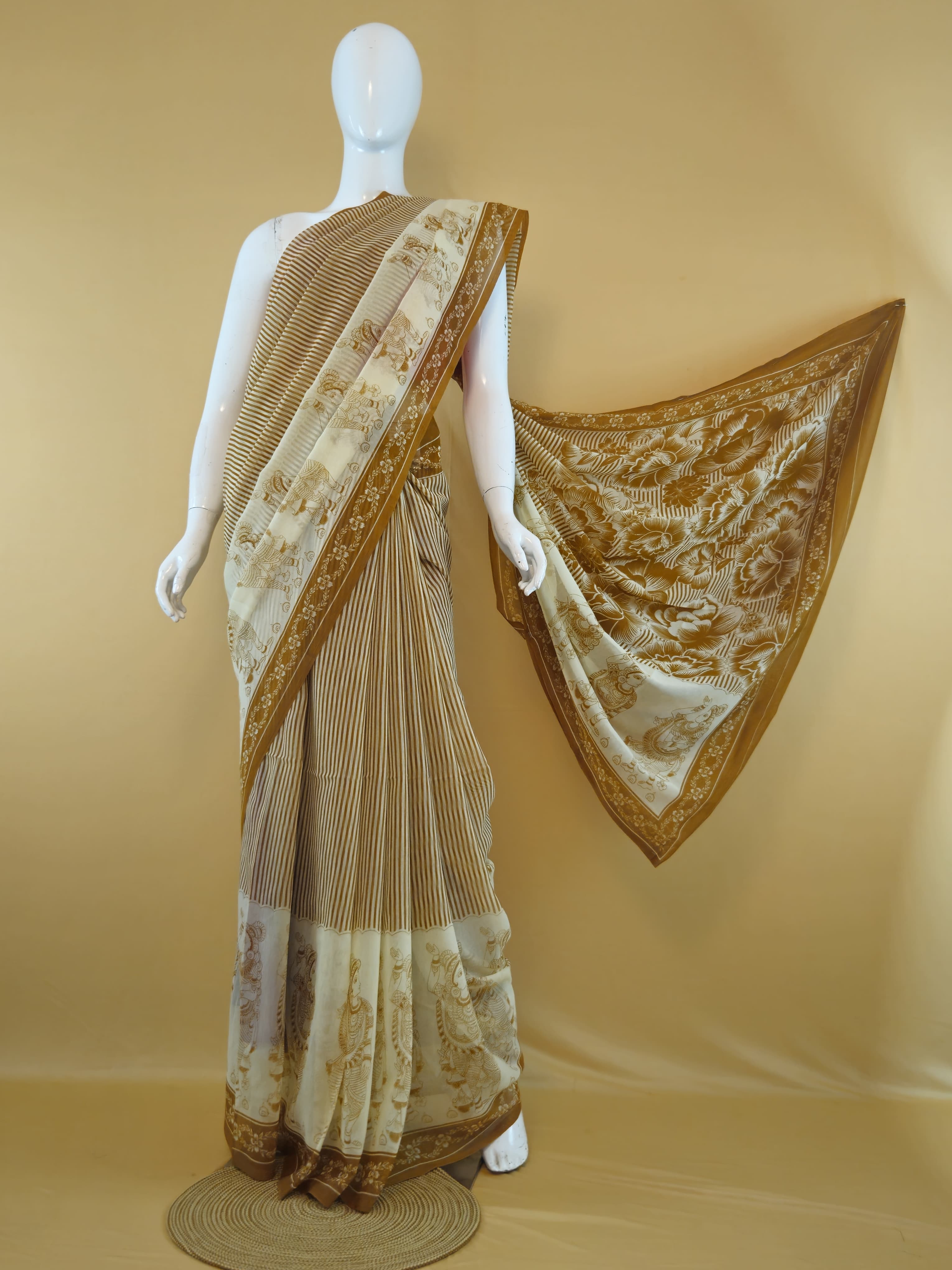 Garden Vareli Lentus Kalamkari Saree with Blouse — Mustard