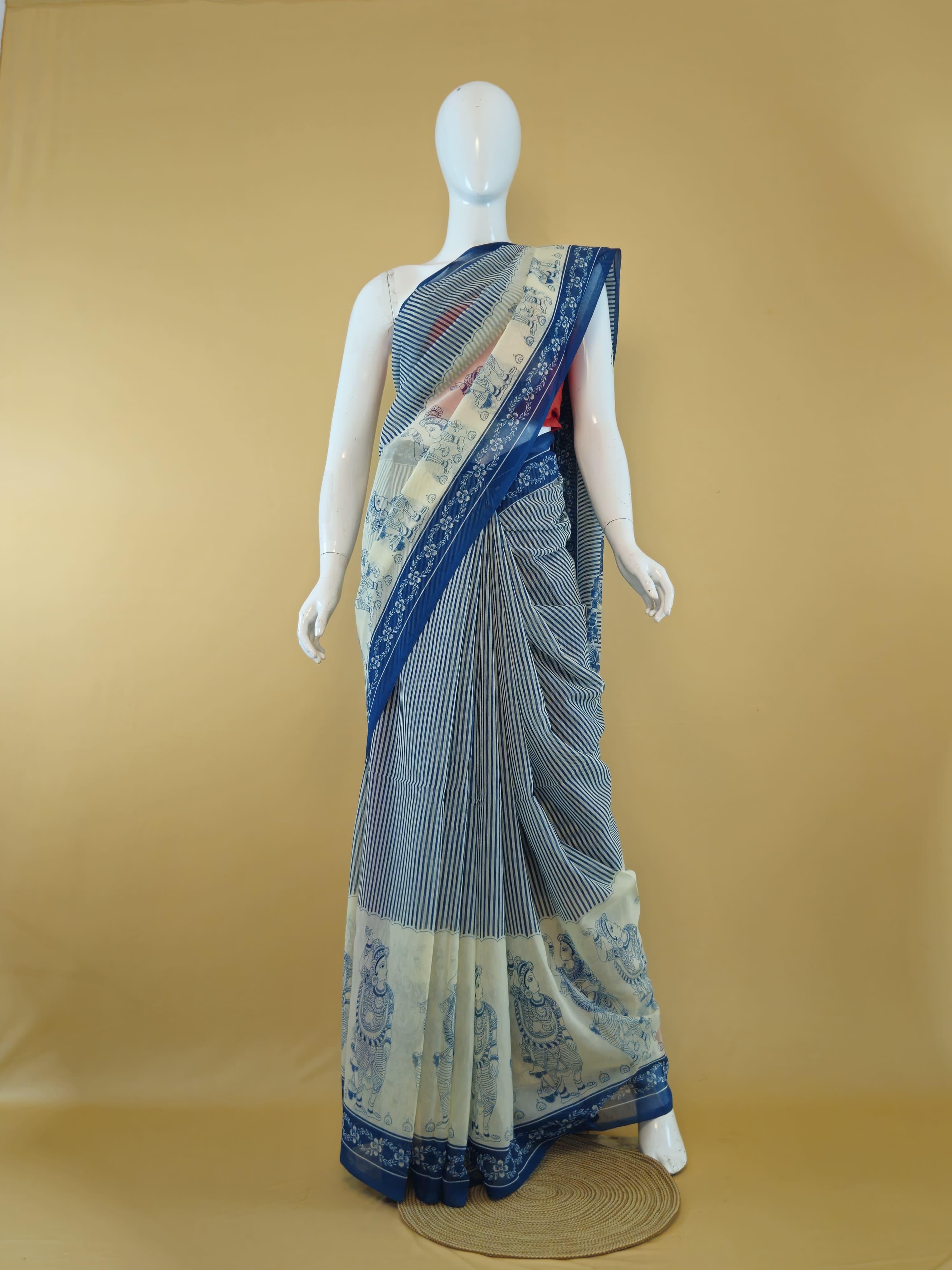 Garden Vareli Lentus Kalamkari Saree with Blouse — Blue