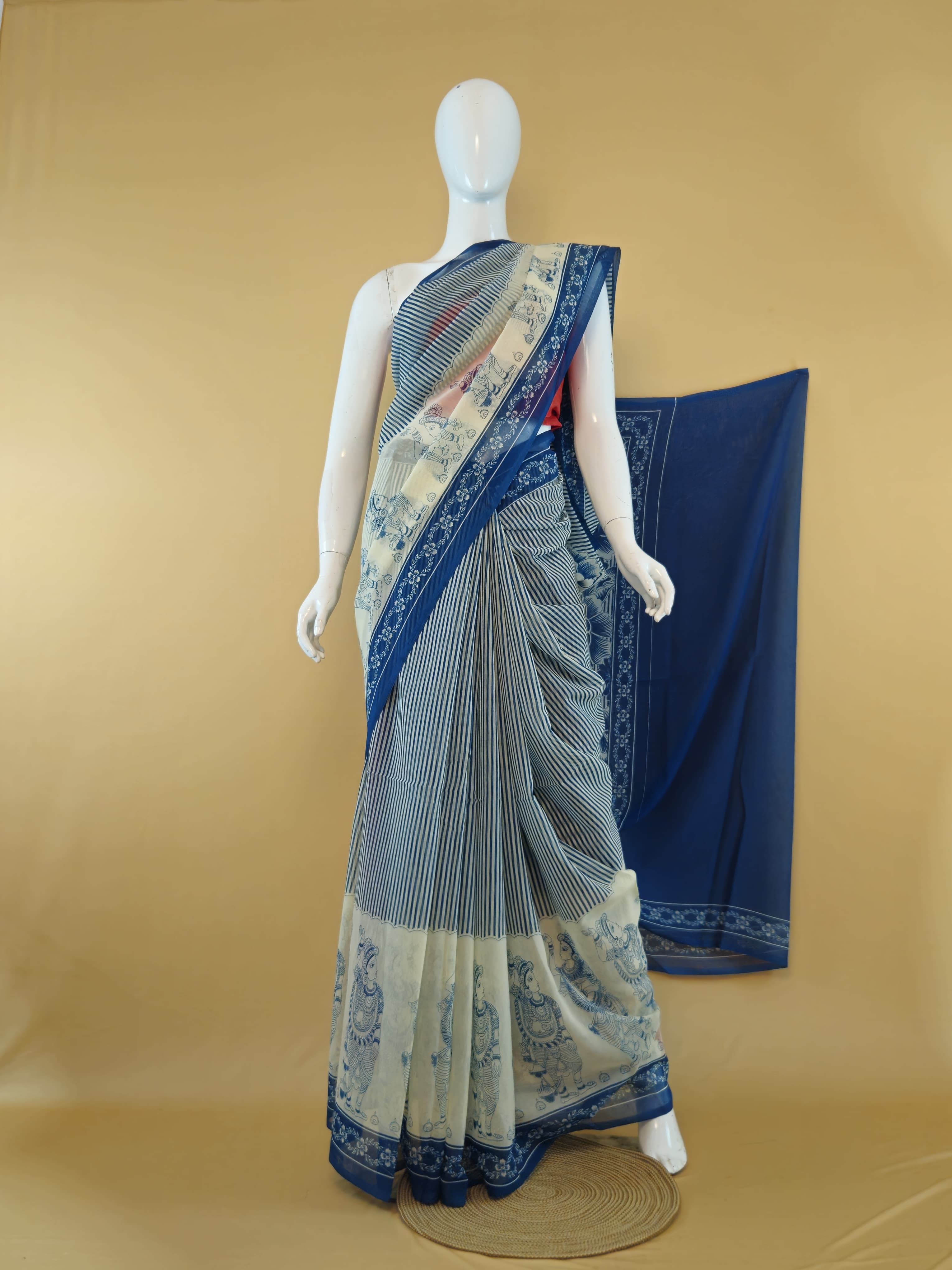 Garden Vareli Lentus Kalamkari Saree with Blouse — Blue