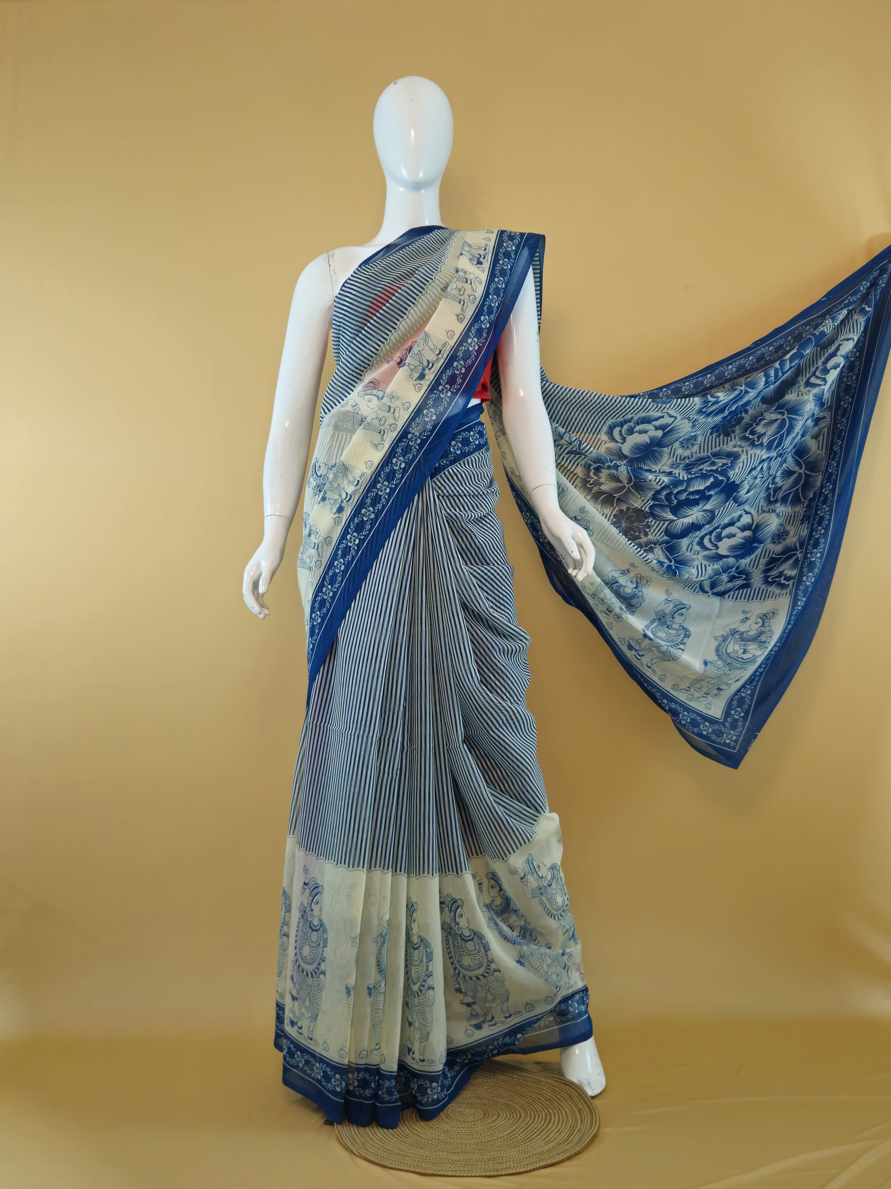 Garden Vareli Lentus Kalamkari Saree with Blouse — Blue