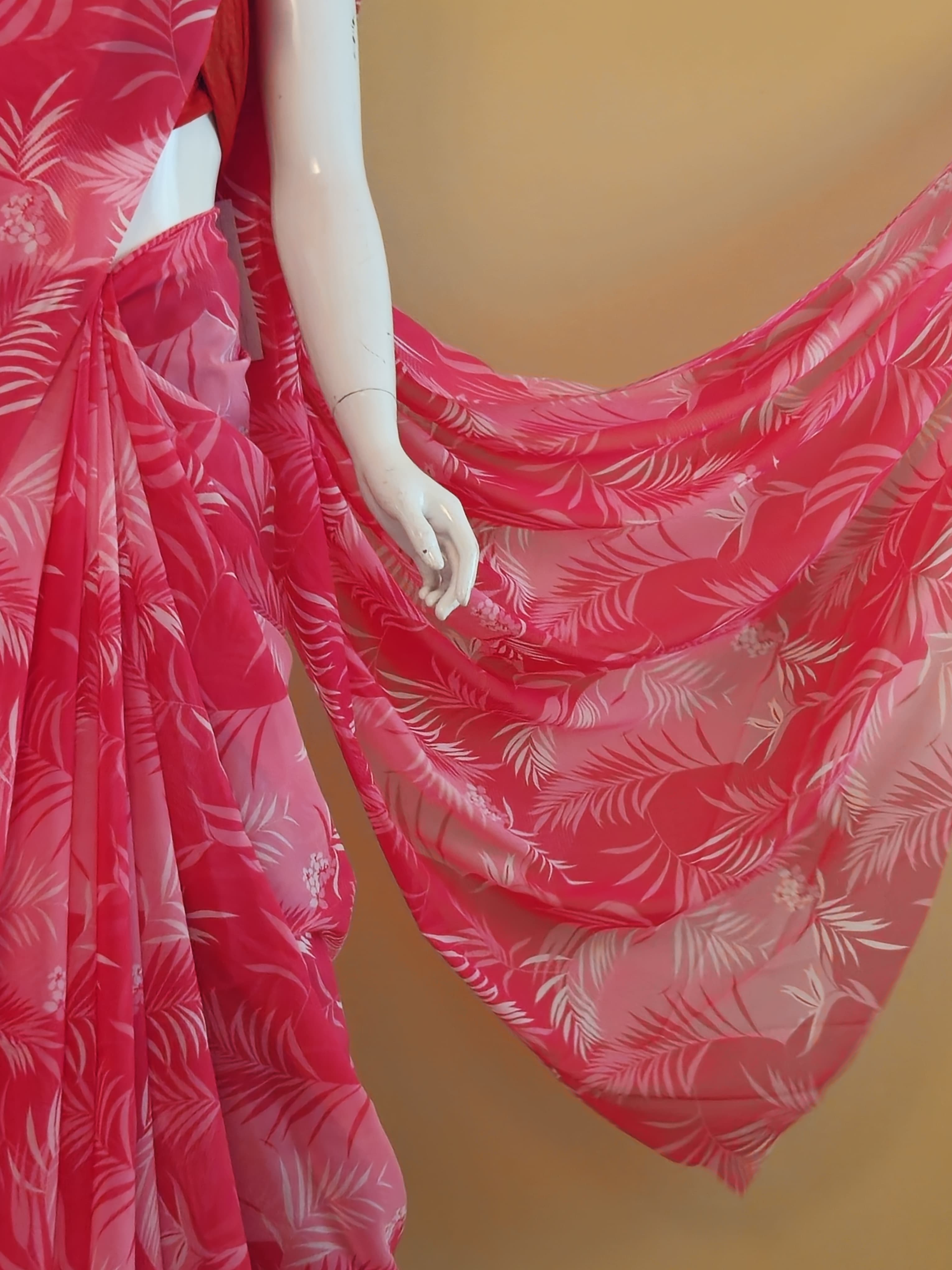 Garden Vareli Uno Tarangani Georgette Saree (Saree Only) — Red