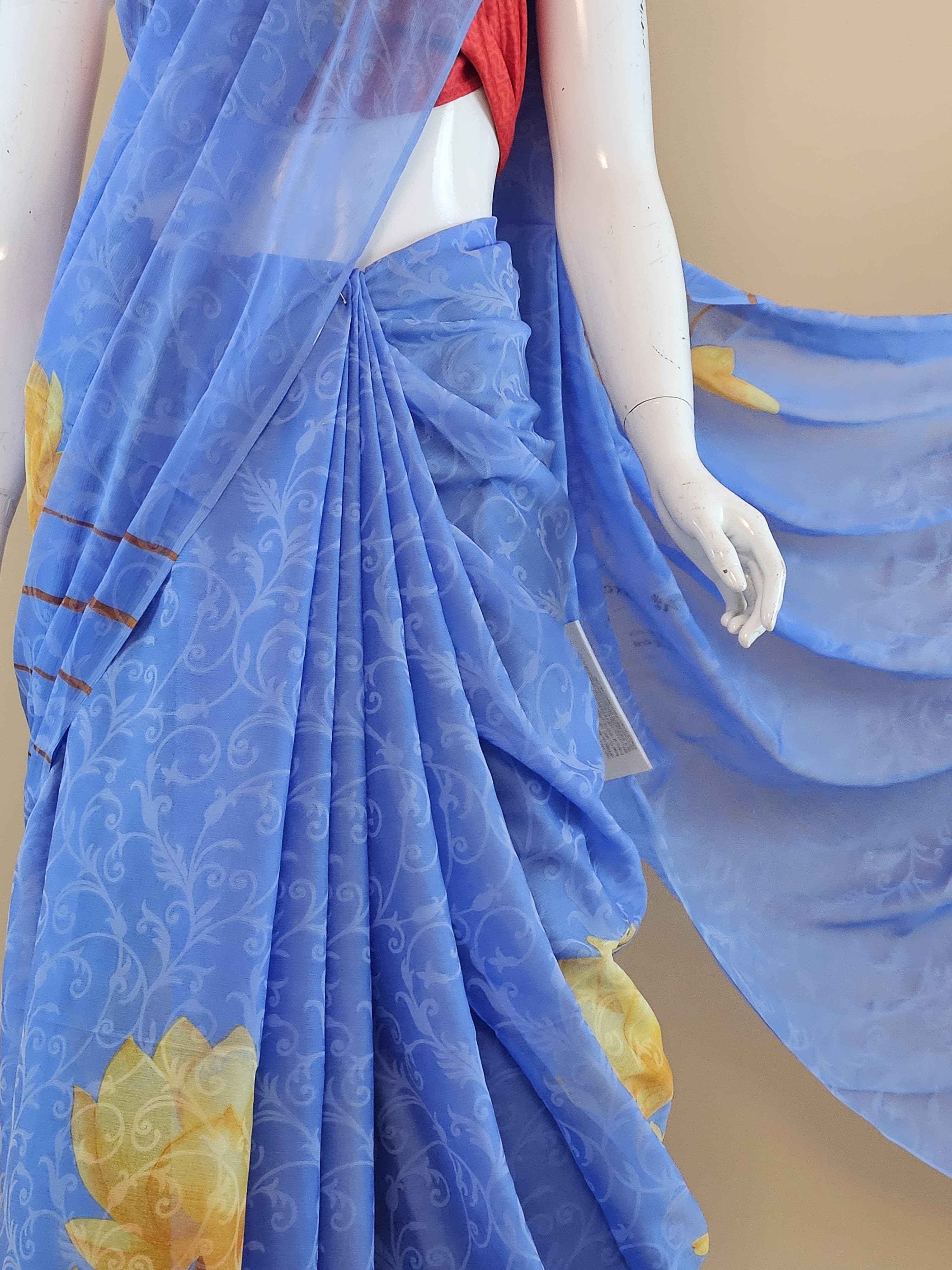 Garden Vareli Lock Chiffon Saree with Blouse — Multicolour