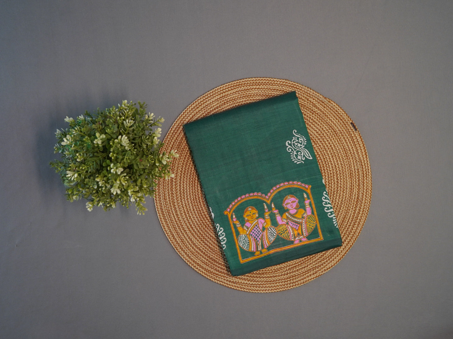 Kalamkari Hand Block Printed Pure Silk Saree in Green with Designer Pallu & Blouse