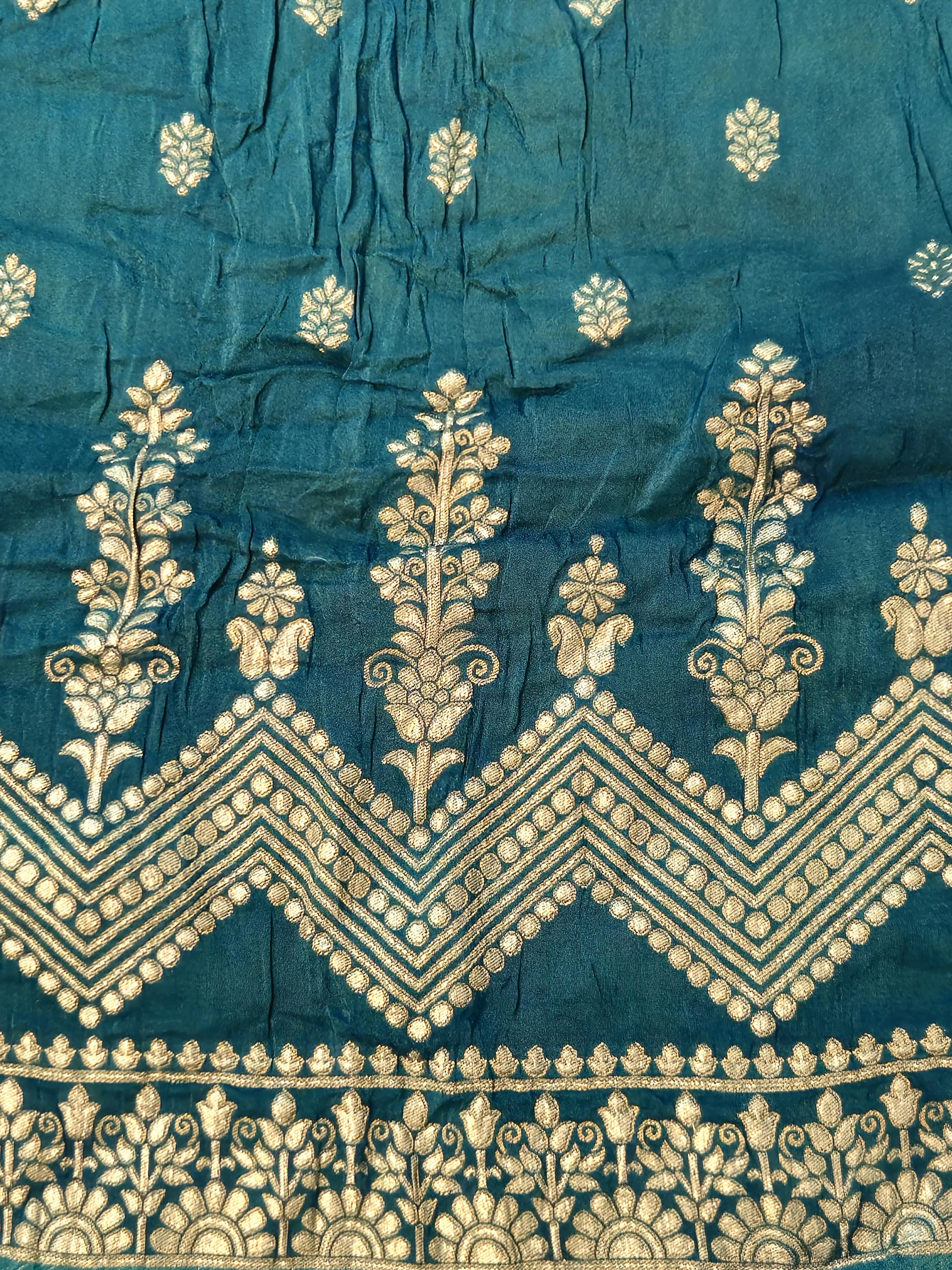Peacock Green Handloom Silk Bridal Lehenga with Gold Zari Embroidery