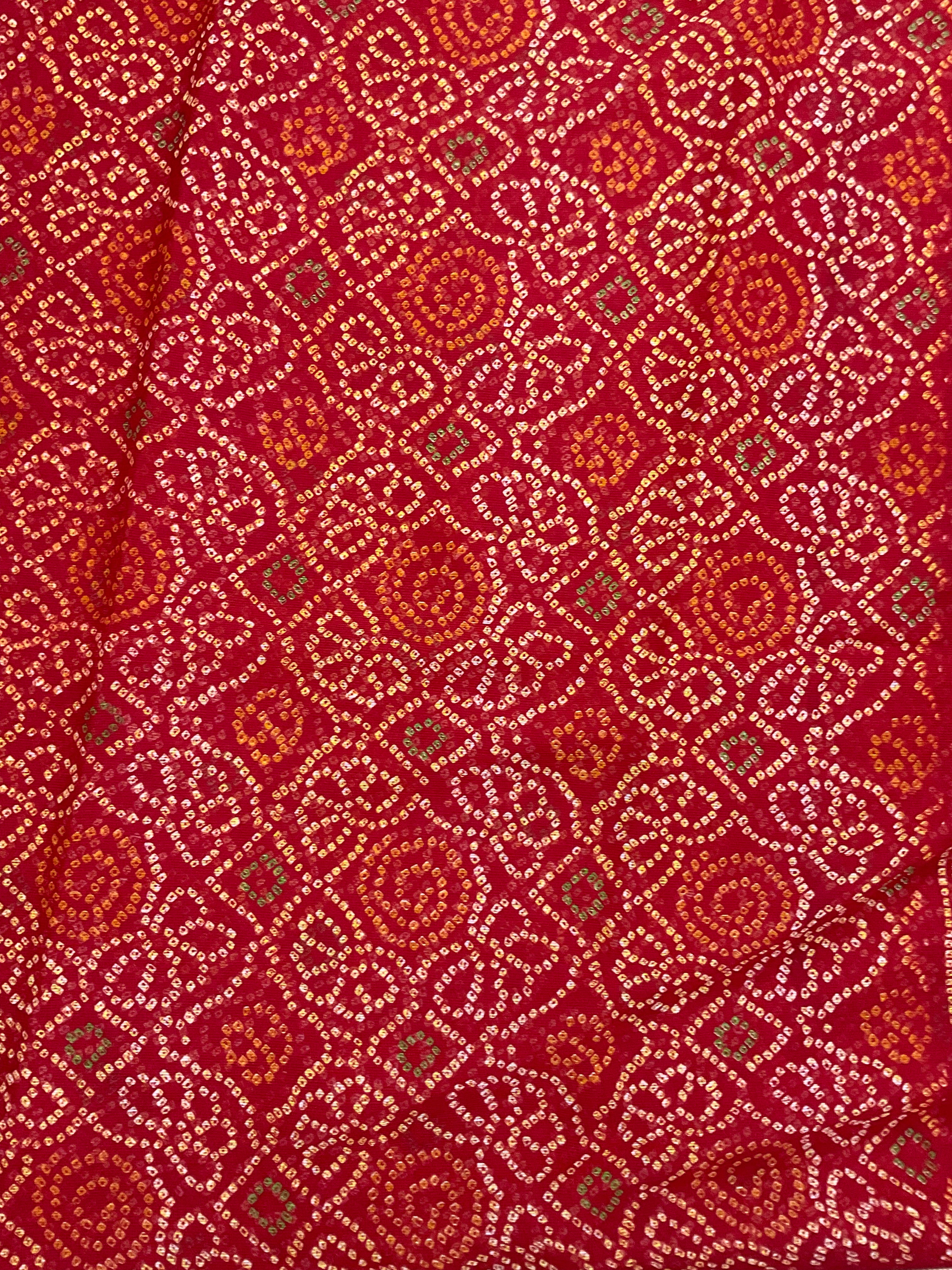 Bandini Printed Georgette Saree with Golden Weaving Border, Designer Pallu & Blouse – Red